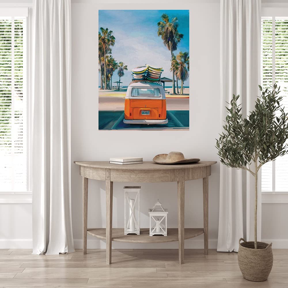 Retro Beach Day II Fine Art Canvas Wall Decor - Handmade by Artist Studio Arts - 32x43 Inches - Ready to Hang - Perfect for Living Room, Bedroom, Office & More - Coastal Home Decor & Beach House Wall Art