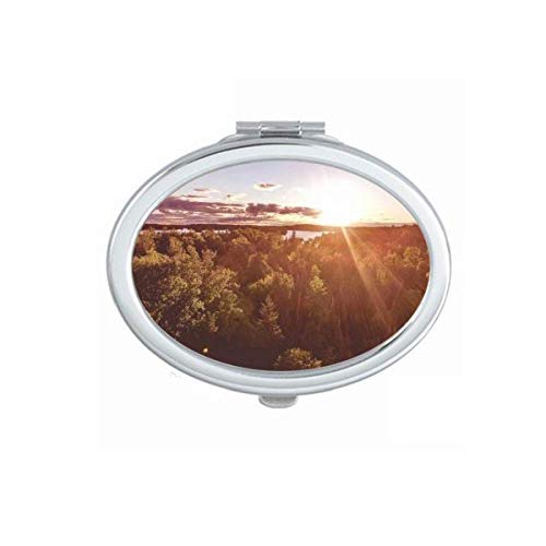 DIYthinker Portable Folding Double-Sided Makeup Mirror with Sunshine Forest Nature Scenery - Compact Travel Mirror for Vanity, Makeup Application & Outdoor Adventures