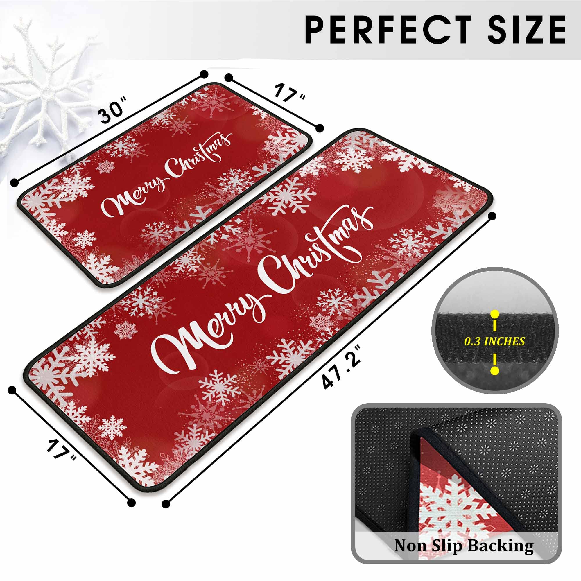 Non-Slip Christmas Kitchen Rugs Set of 2 - Washable Holiday Floor Mats with Anti-Skid Backing, Festive Xmas Decor for Home Kitchen & Entryway - Perfect for Holiday Gatherings & Winter Home Decor