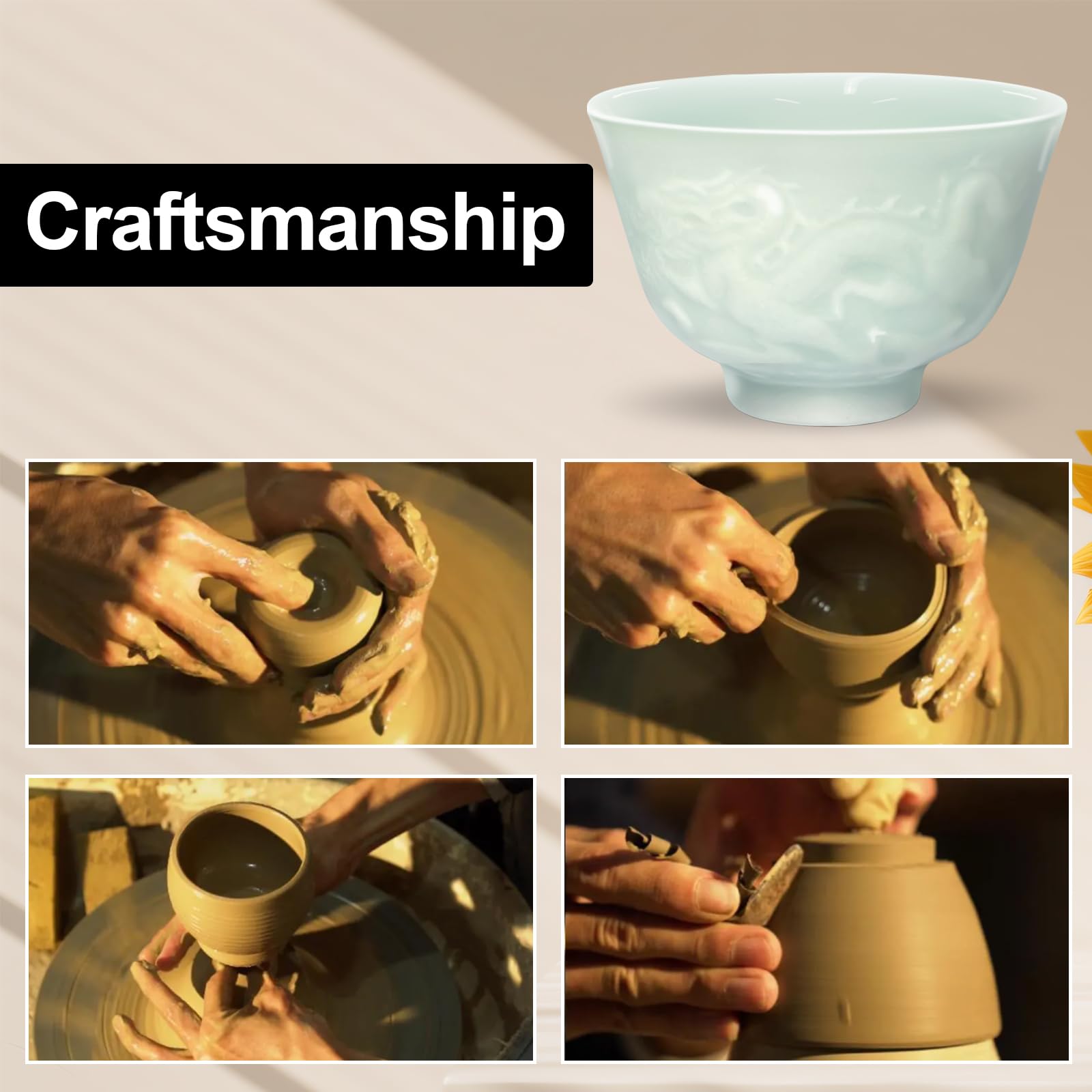Handmade Japanese Style Ceramic Teacups - 1.5oz/45ml Handle-Less Tea Cups Set of 2, Perfect for Matcha, Sencha, Sake & Small Desserts | Elegant Tea Ceremony & Asian Dining Experience