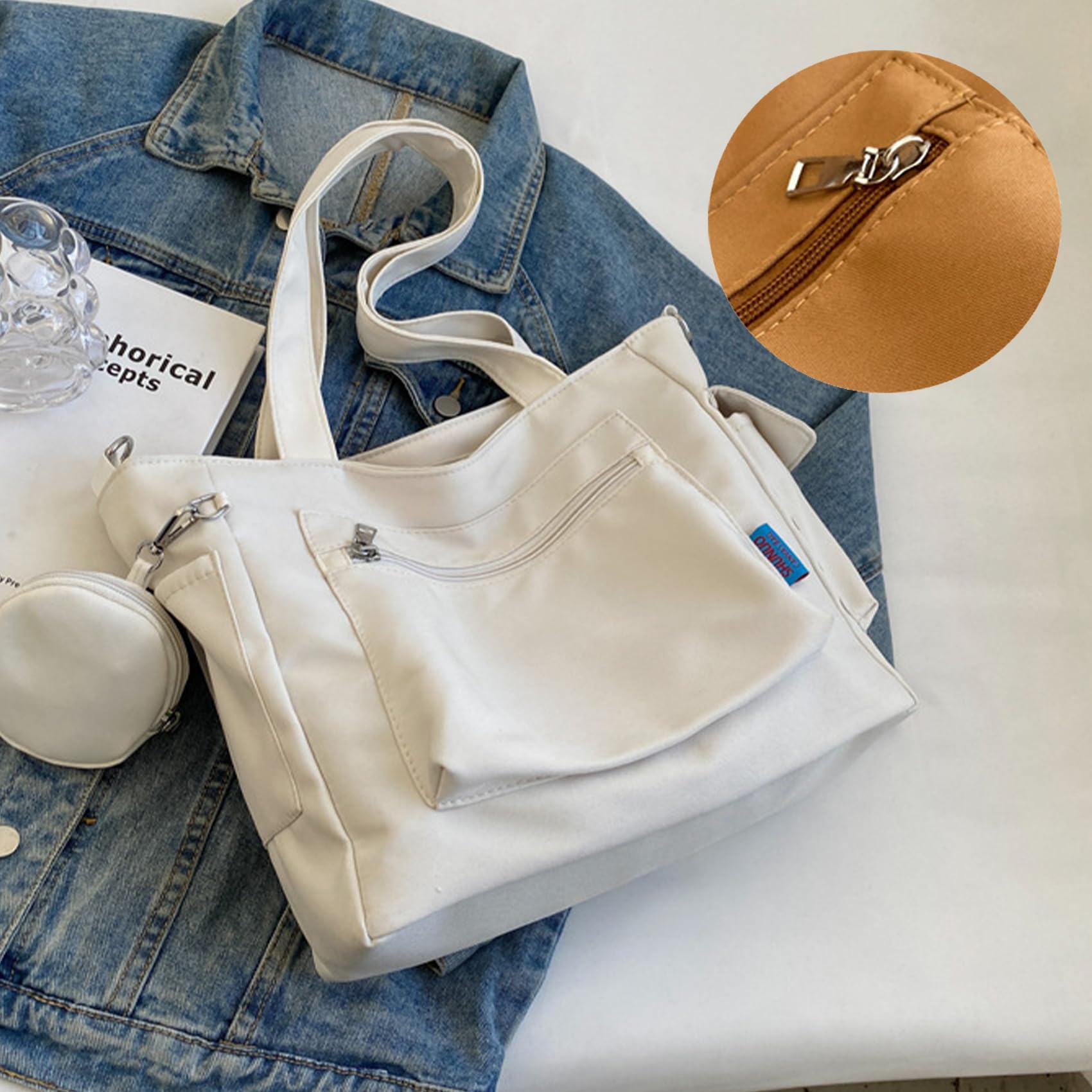 Stylish Large Capacity Canvas Tote Bag for Women - Durable Crossbody Handbag with Multiple Pockets for Work, Travel, Shopping & College | Perfect Everyday Carry-All for Commuters, Students & Professionals
