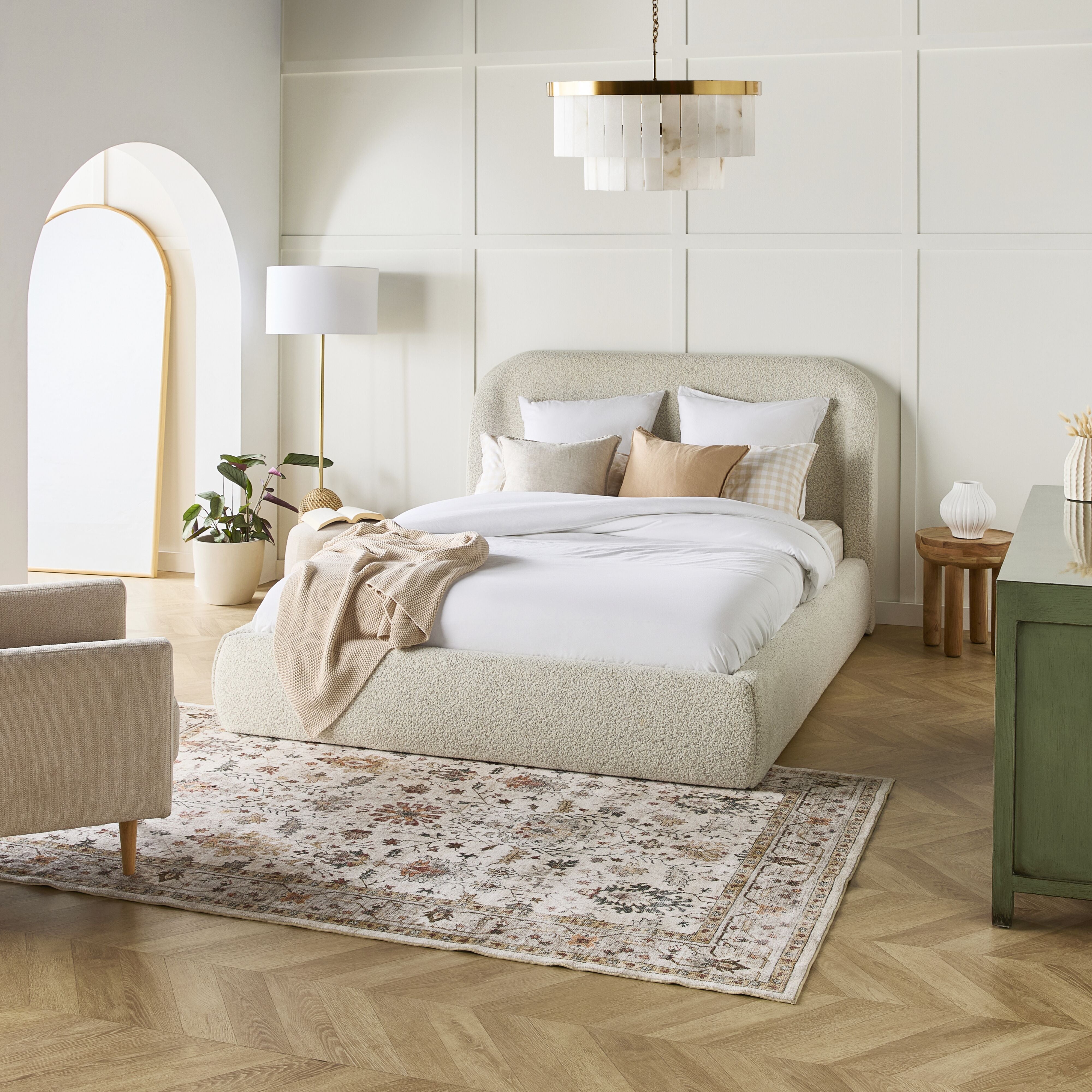Alenna Queen Size Bed Frame with Headboard - Modern Upholstered Platform Bed for Bedroom - Perfect for Master Bedroom, Guest Room, or Apartment