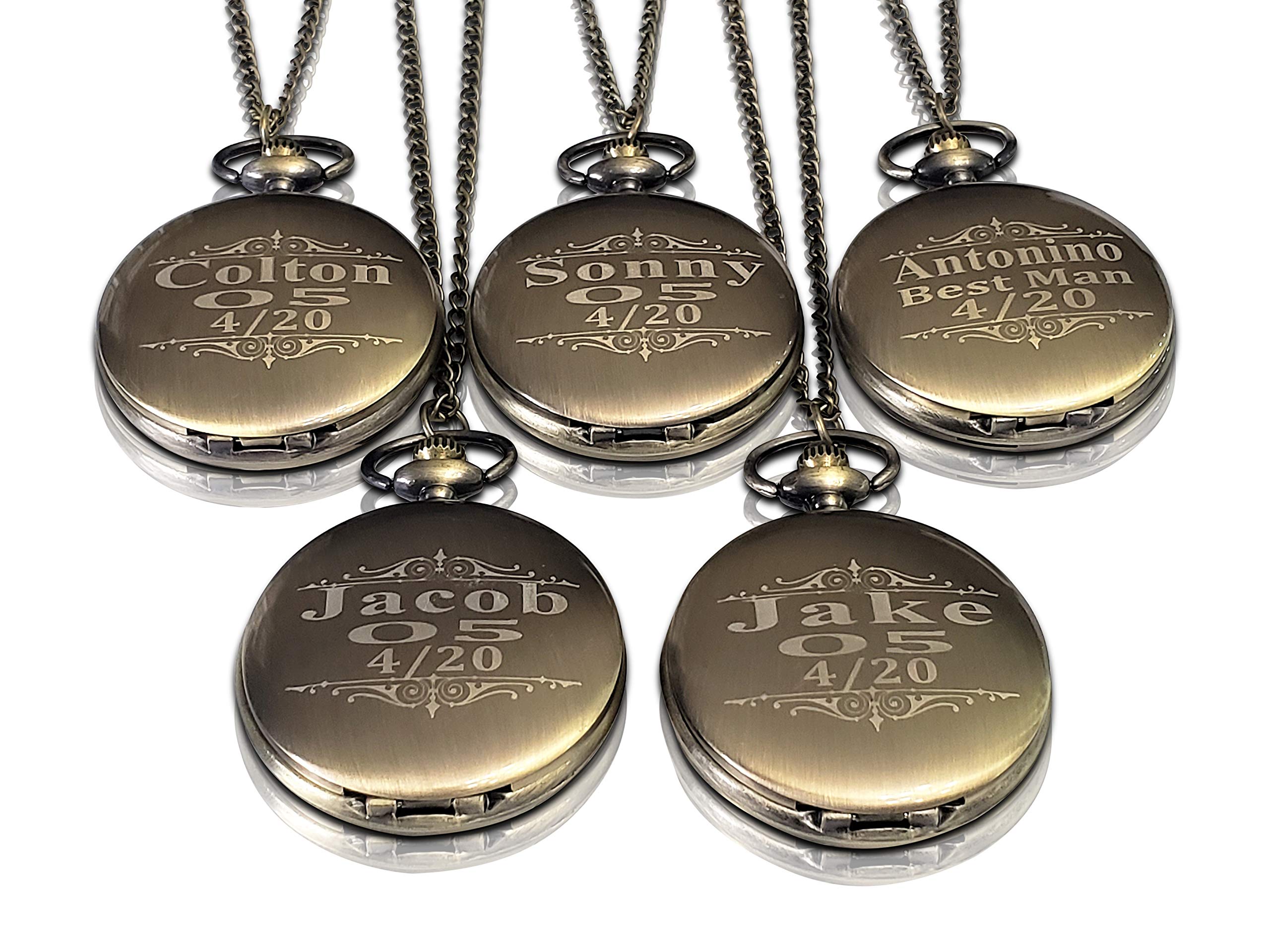 Personalized Engraved Pocket Watches for Men - 10-Piece Set with Chain, Gift Box - Perfect for Groomsmen Wedding Gifts, Anniversary & Special Occasions - Available in 4 Classic Colors (Gold, Silver, Rose Gold, Black)