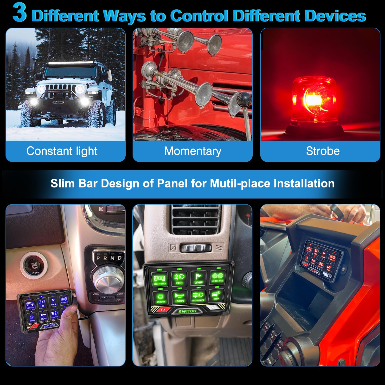 8 Gang RGB Switch Panel with APP & Bluetooth Control - Waterproof Aluminum Remote Switch Panel for RV, Car, UTV, Truck & Trailer - Perfect for Off-Road Adventures & Vehicle Customization