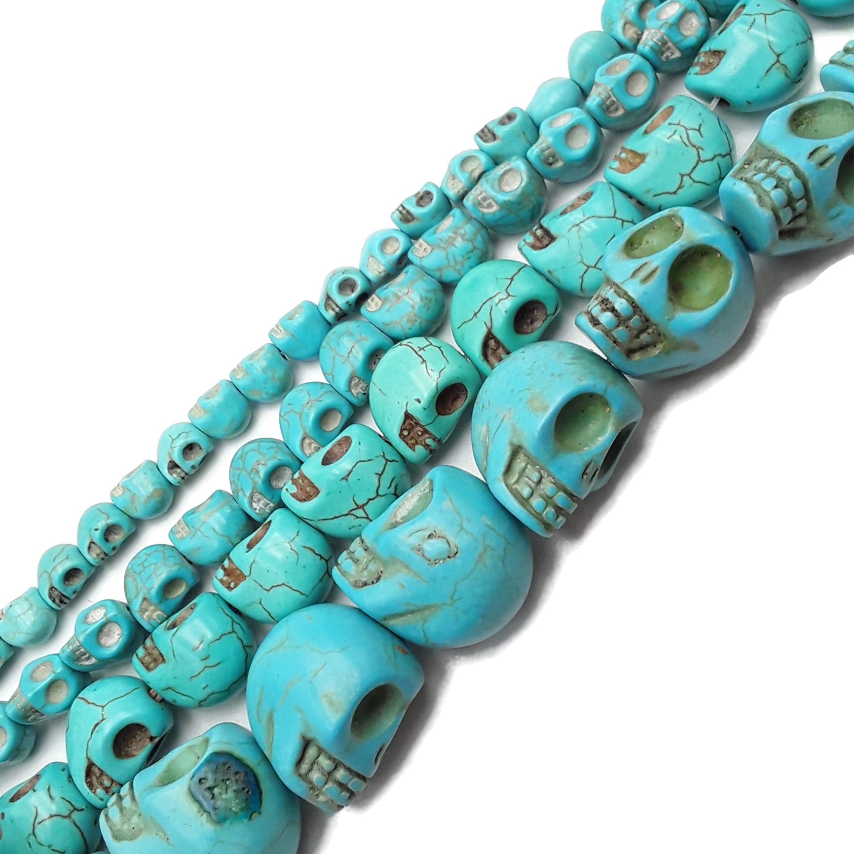 Blue Howlite Turquoise Skull Beads - 6x8mm, 8x10mm, 10x12mm, 11x14mm, 15.5