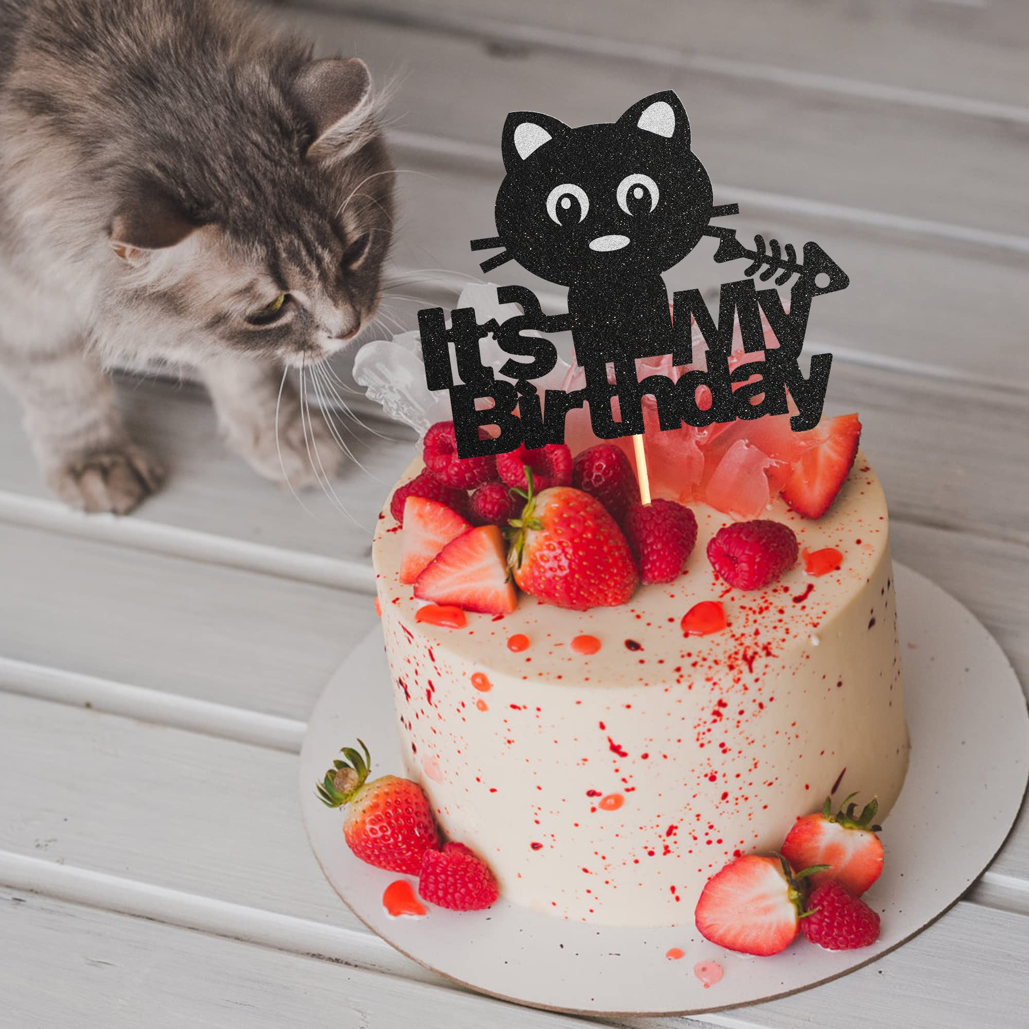 Black Glitter Cat Cake Topper for Birthday Parties | Pet-Themed 1st Birthday & Baby Shower Decoration | Perfect for Cat Lovers, Girls' Parties & Kitten-Themed Celebrations | Ideal for Cakes, Cupcakes & Dessert Tables