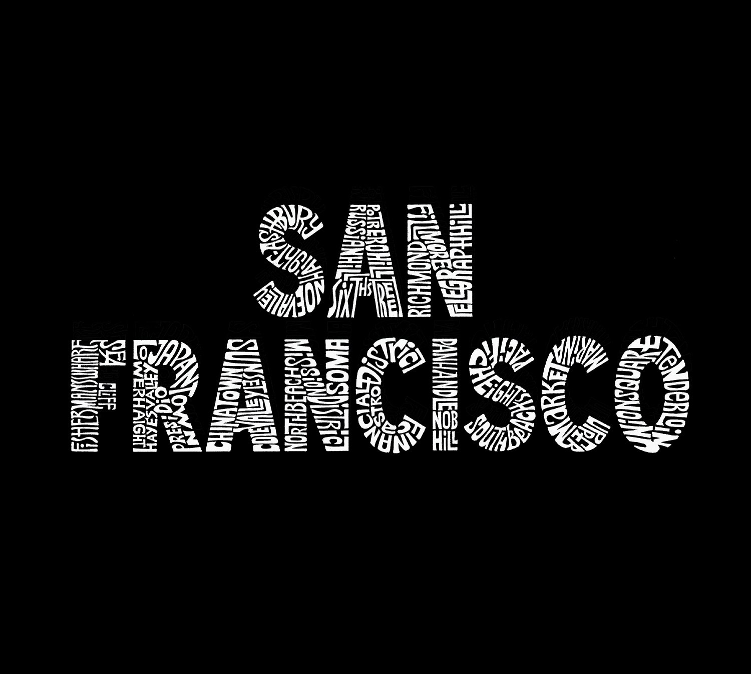 LA POP ART Word Art San Francisco Neighborhoods Tote Bag - Stylish & Durable Reusable Shopping Bag for Groceries, Beach Trips & Daily Use