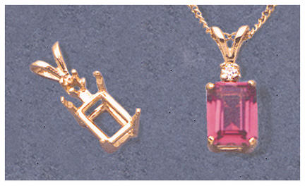 6x4mm 22x16mm Emerald Cut Sterling Silver or 14K White/Yellow Gold Pendant Setting with Accent Stones - Handcrafted in USA | Perfect for Necklaces, Jewelry Making & Gift Giving
