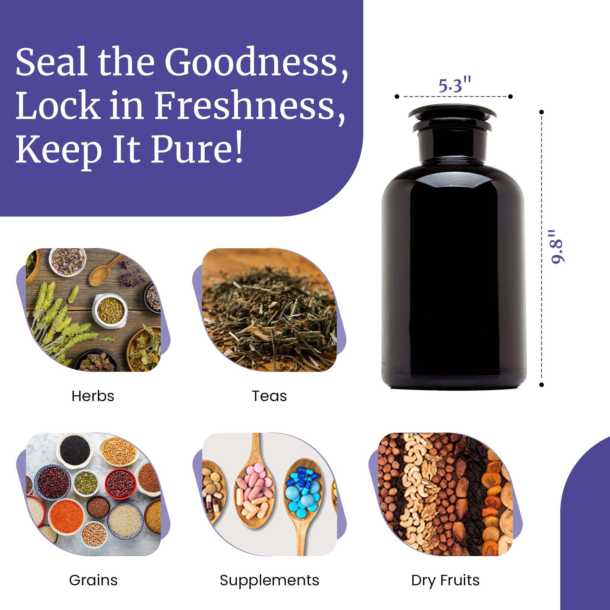Infinity Jars 2L (68 Fl oz) Round Black UV Glass Airtight Apothecary Jar with Lid - Perfect for Tea, Coffee, Spices, Herbs & Dried Goods Storage | Smell Proof & Reusable | Kitchen, Pantry & Apothecary Organization