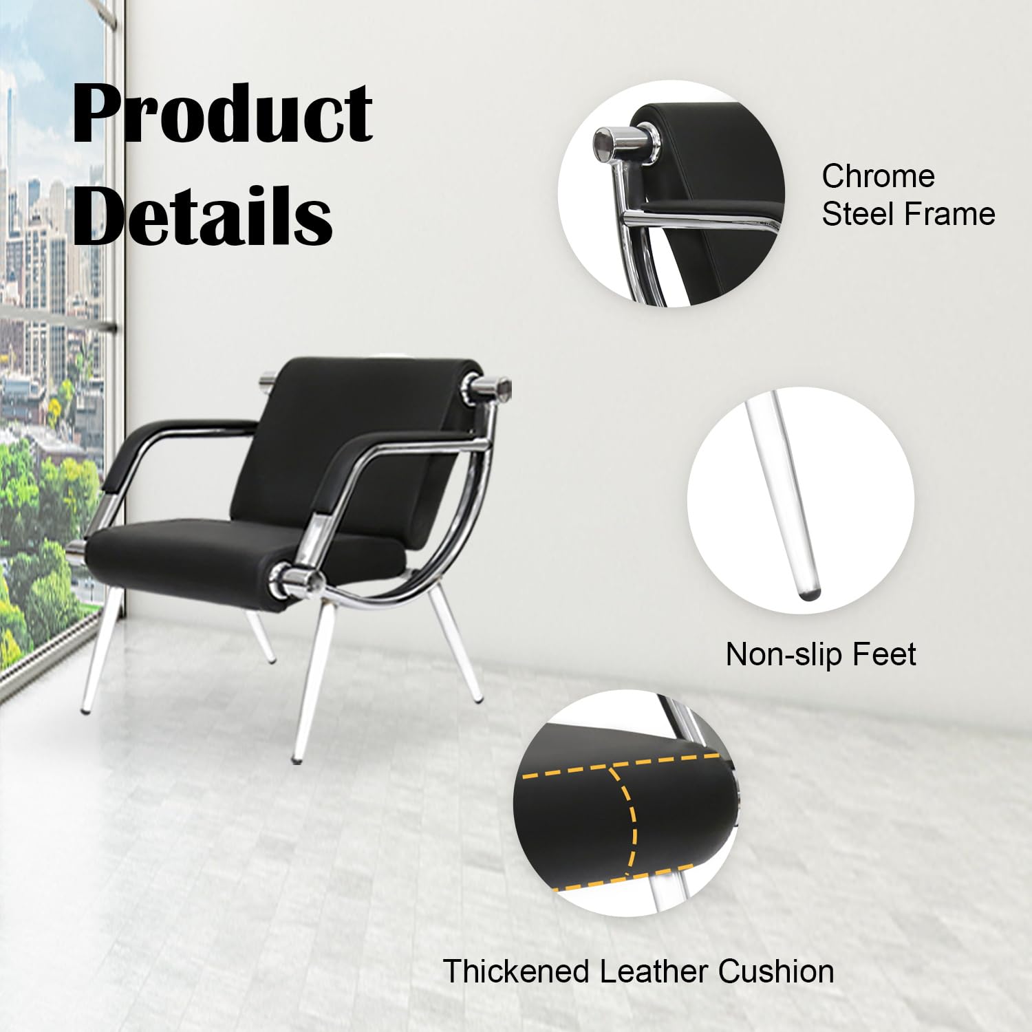 Kinsuite 2-Pack Black PU Leather Waiting Room Chairs with Arms - Office Guest Chairs, Reception Chairs for Salon, Barber Shop, Airport, Bank & Lobby - Comfortable Seating Solution for Waiting Areas