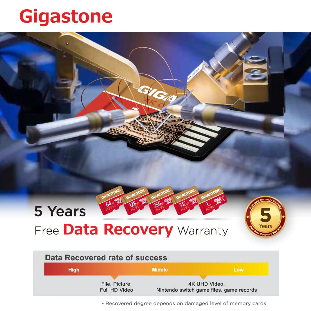 Gigastone 512GB 4K Game Pro Series Micro SDXC Card - A2 U3 V30, High Speed 100MB/s for Nintendo Switch, 4K UHD Videos & Gaming - Includes SD Adapter - Perfect for Portable Gaming, Action Camera Recording & Smartphone Storage Expansion