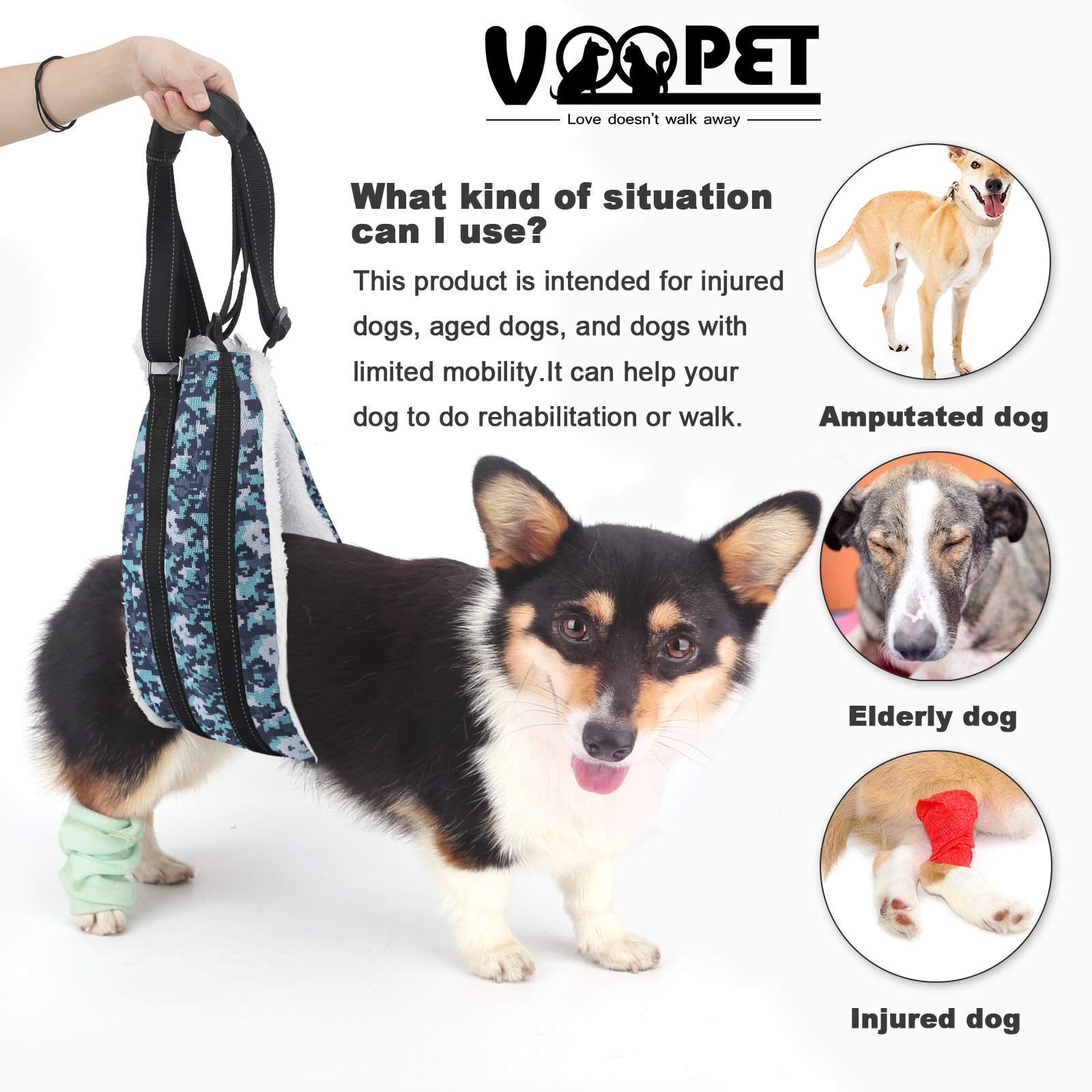 VOOPET Dog Sling Harness - Adjustable Pet Lift Support for Small, Medium & Large Dogs - Hip & Hind Leg Assistance for Rehabilitation, Mobility Aid - Perfect for Post-Surgery Recovery, Arthritis & Senior Dog Care