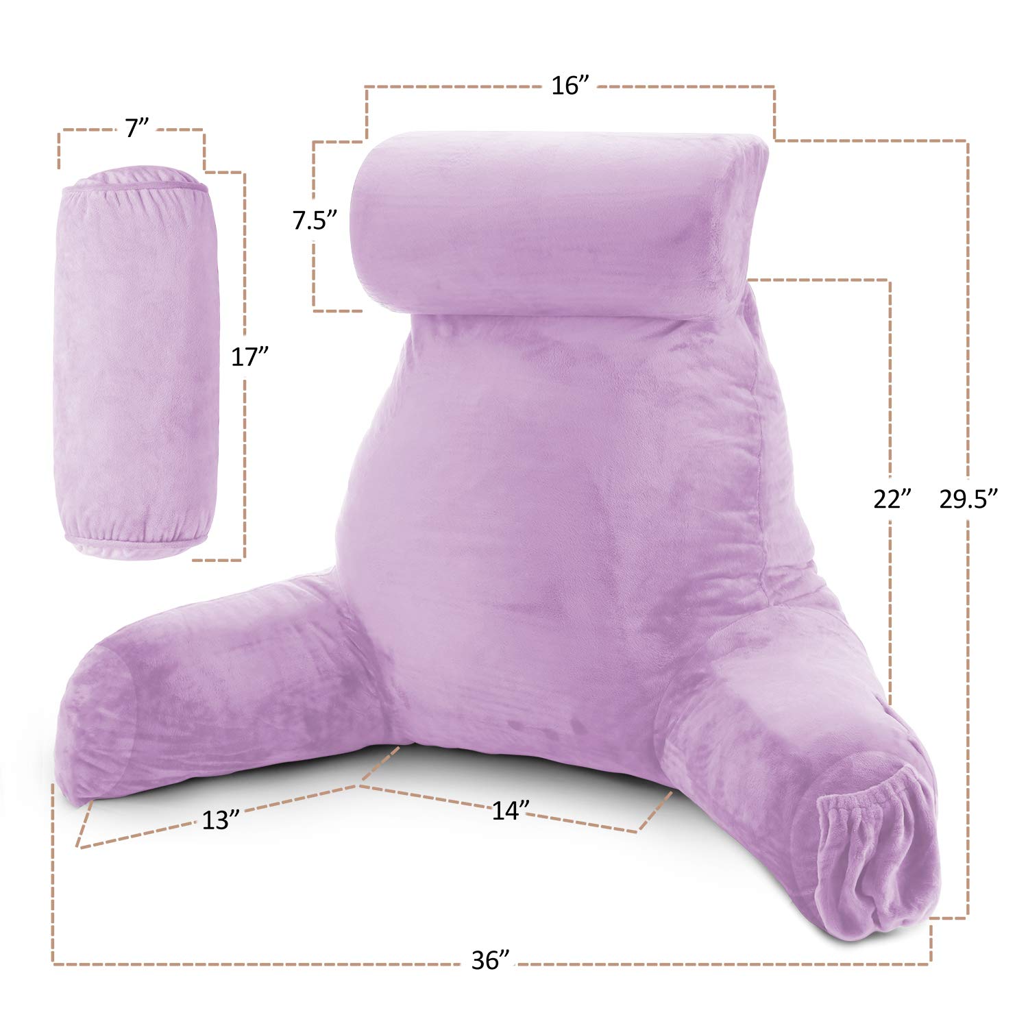 **Clara Clark Memory Foam Reading Pillow for Adults – Large Back Support Pillow with Arms & Pockets – Lavender Sit-Up Pillow for Bed, Sofa & Floor – Perfect for Reading, Watching TV, or Relaxing**