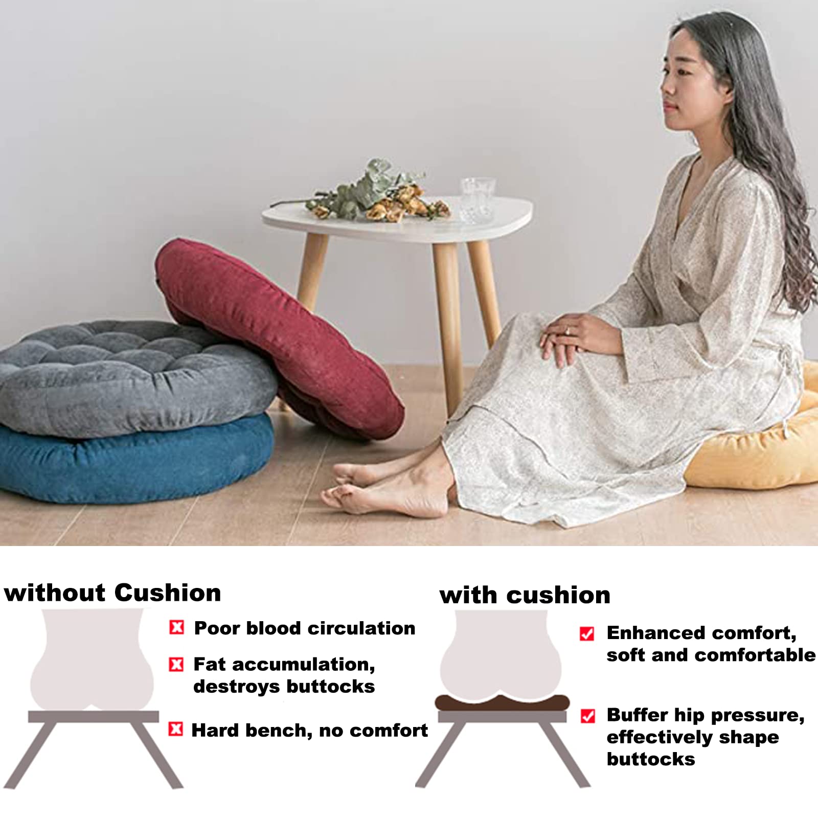 Premium Round Seat Cushions (Set of 2) - 18 Inch Soft Floor Pillows for Indoor & Outdoor Use - Perfect for Living Room, Dining Room, Office, Patio & Garden Decor - Purple Home Accent Pillows (45cm)
