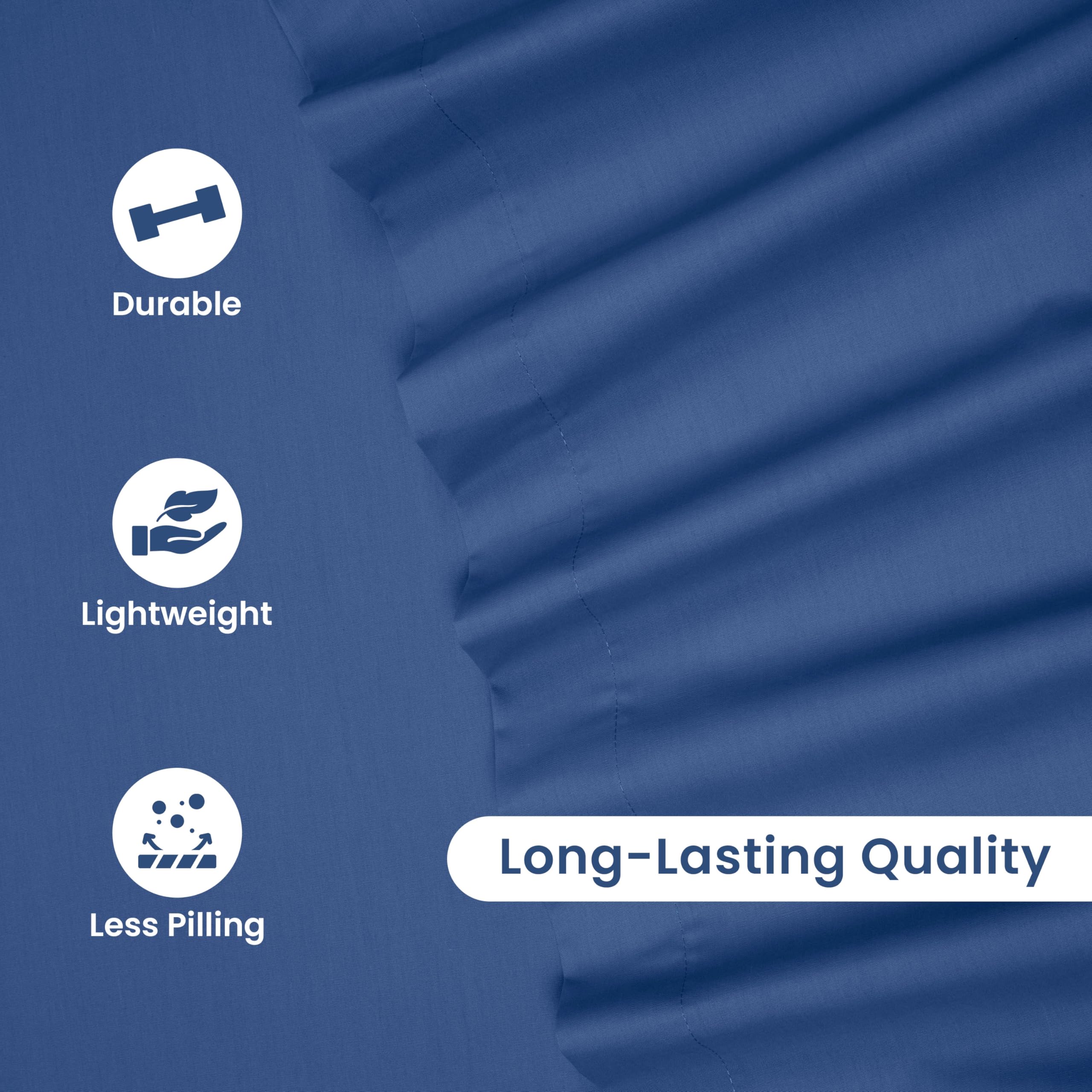 3 Piece Twin Sheets Set - Soft Breathable Brushed Cotton Blend Bedding | Wrinkle Resistant & Durable Twin Size Fitted Sheet, Flat Sheet & Pillowcase | Perfect for Kids Rooms, Guest Beds & Dorm Rooms | Lightweight Easy Care Comfortable Sheets in Blue