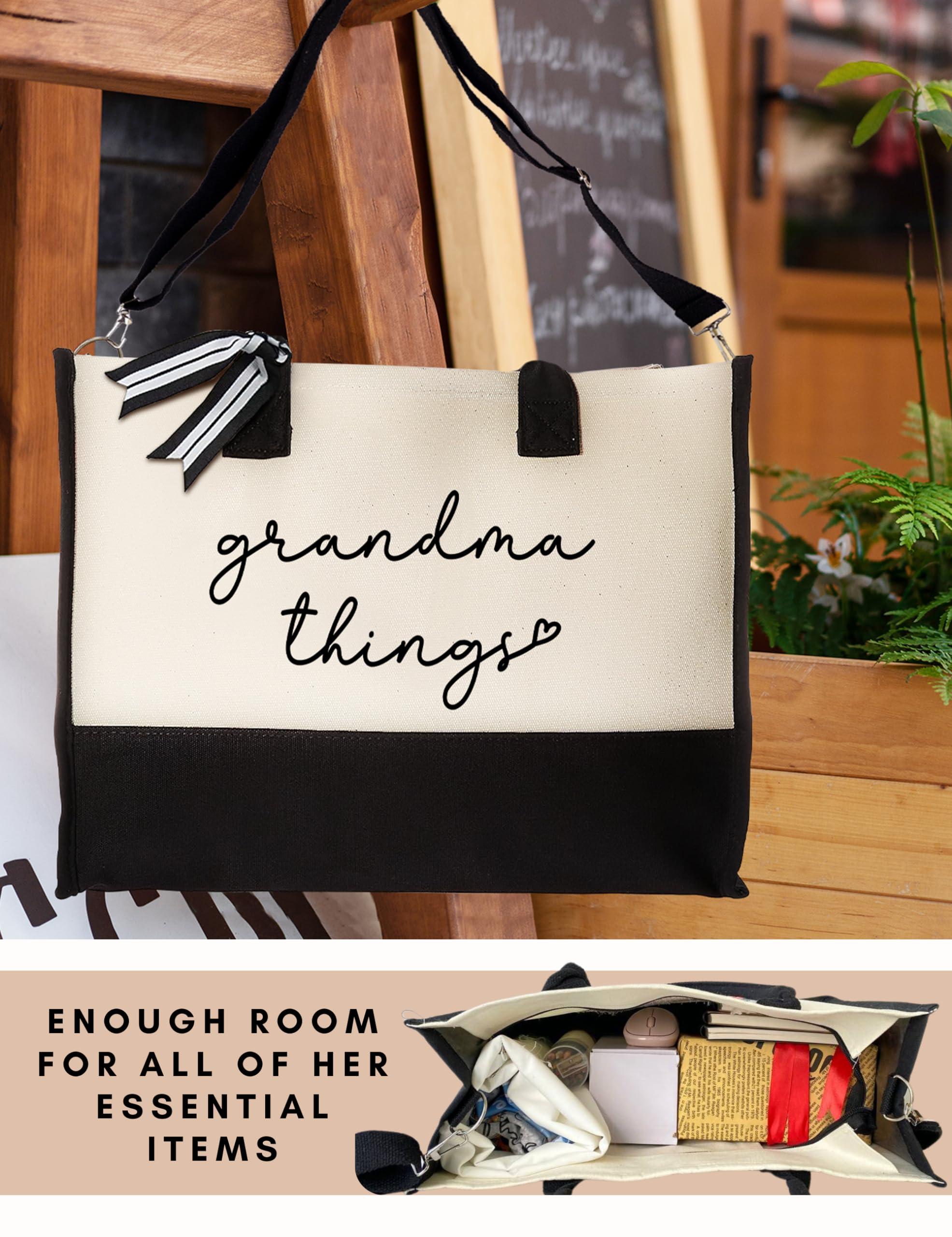 Best Gifts for Grandma from Grandchildren - Personalized Canvas Tote Bag for Mother's Day, Birthday & Anniversary - Durable Grocery Shopping & Beach Tote