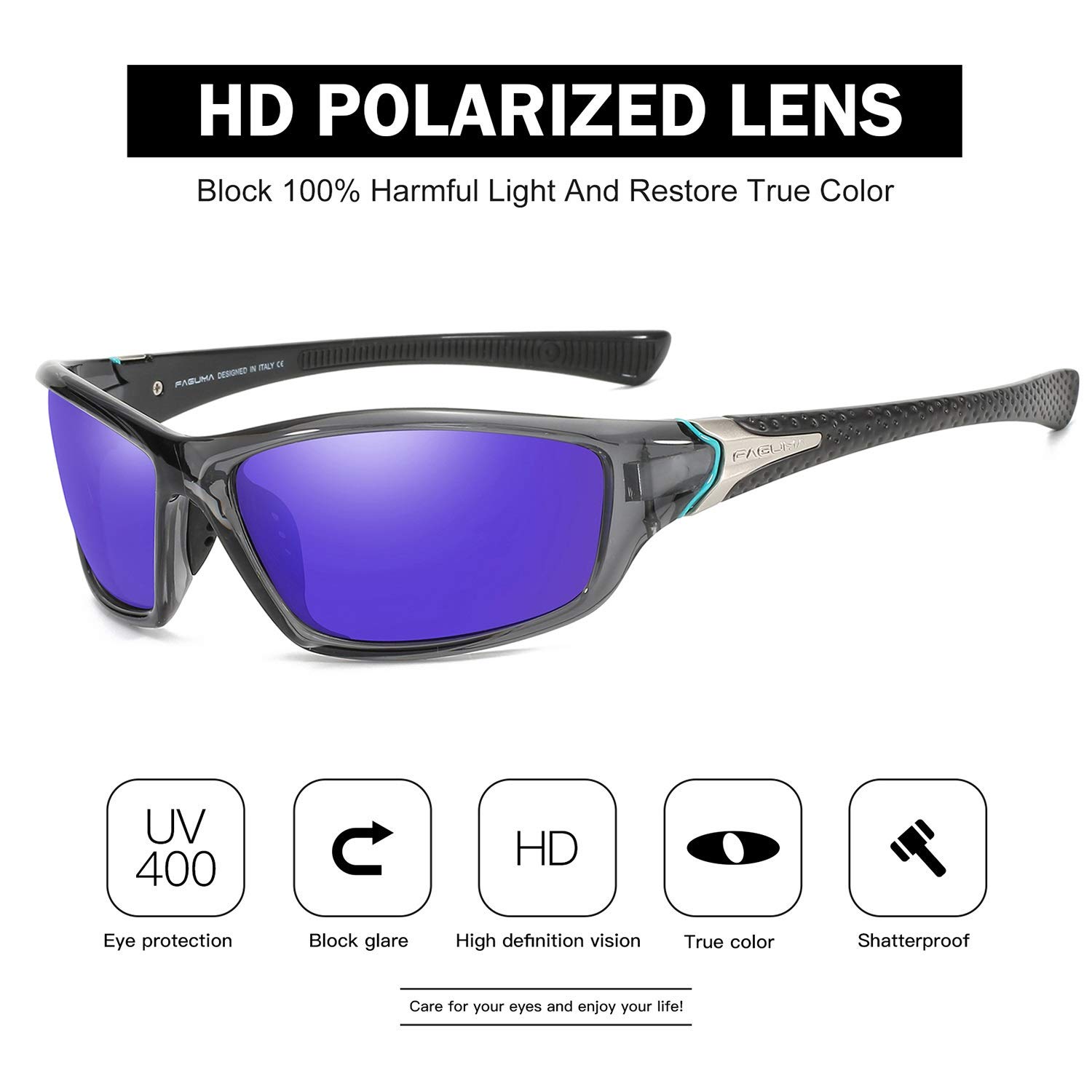 FAGUMA Polarized Sports Sunglasses for Men - UV400 Protection for Cycling, Driving, Fishing - Lightweight & Durable for Outdoor Activities