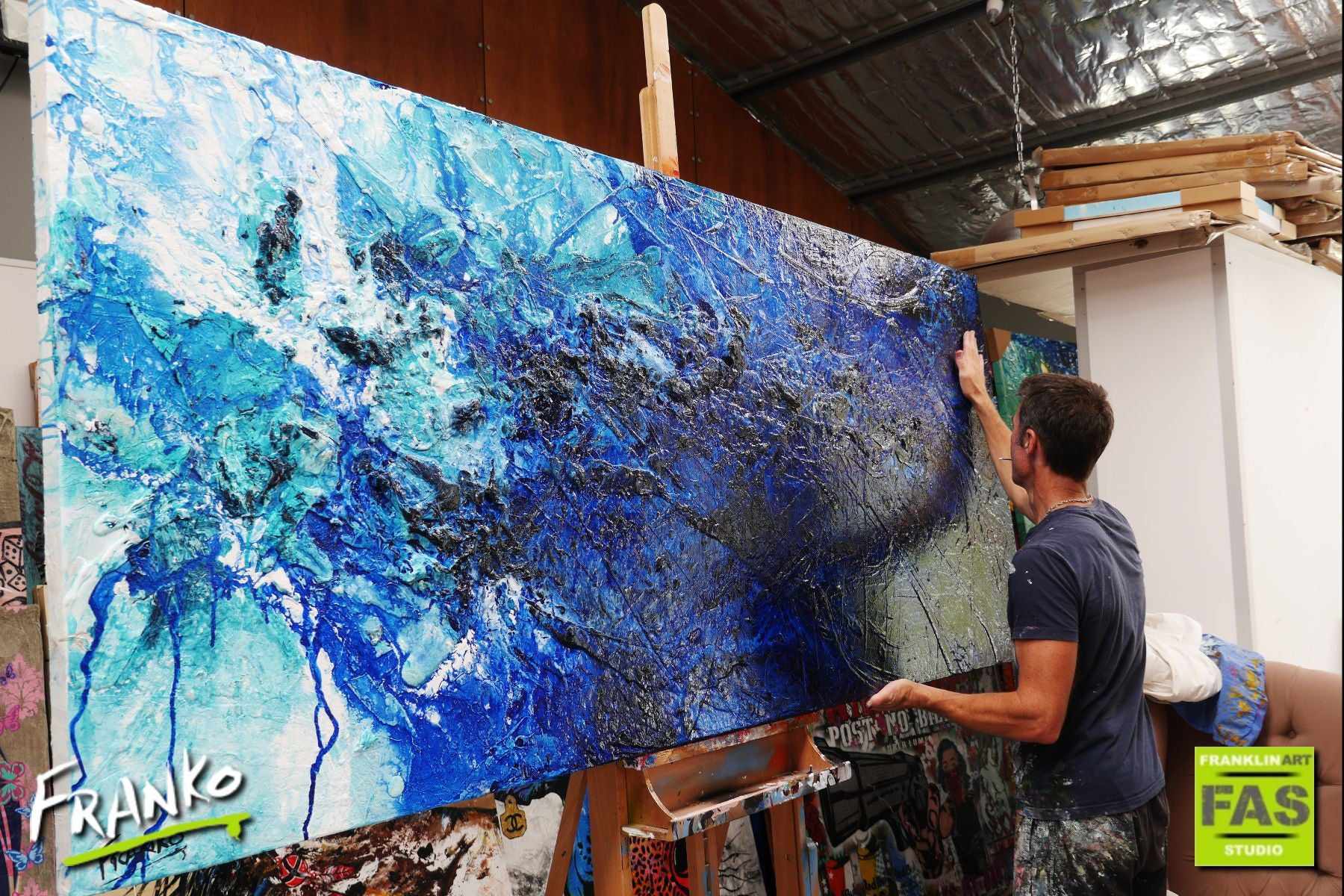 Blu Shard 240cm x 100cm Blue Abstract Canvas Art - Modern Wall Decor for Living Room, Bedroom & Office