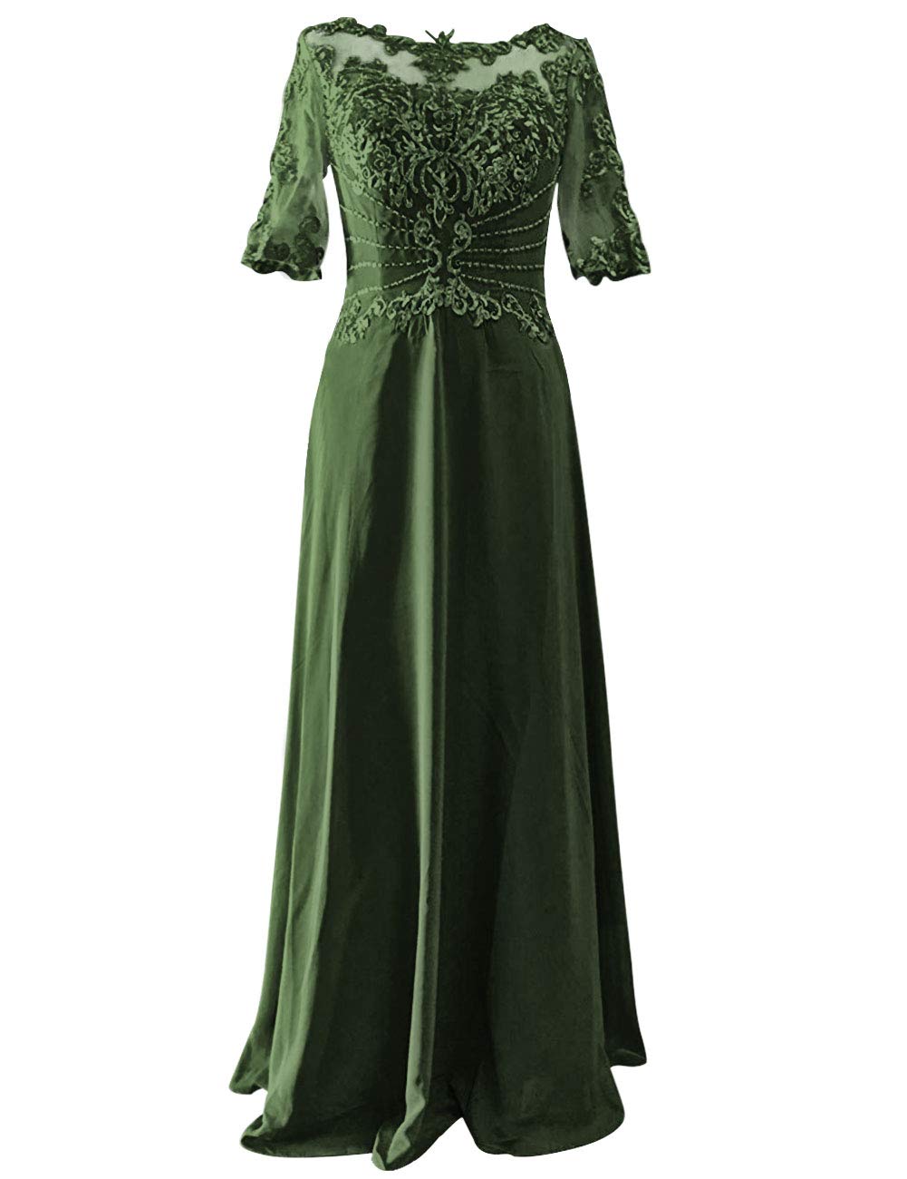 Elegant Mother of The Bride Dresses - Long Formal Evening Gown with Lace Applique & Beaded Details, Short Sleeve - Perfect for Weddings, Galas & Special Occasions