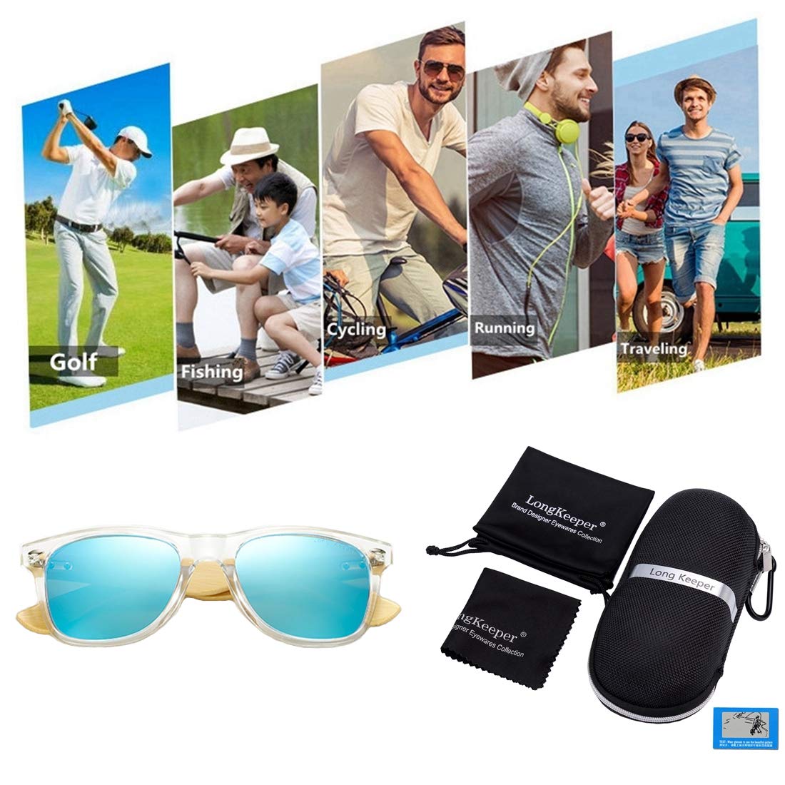 Polarized Bamboo Wood Sunglasses for Women & Men - UV Protection Classic Driving Glasses - Perfect for Outdoor Activities, Beach, and Road Trips