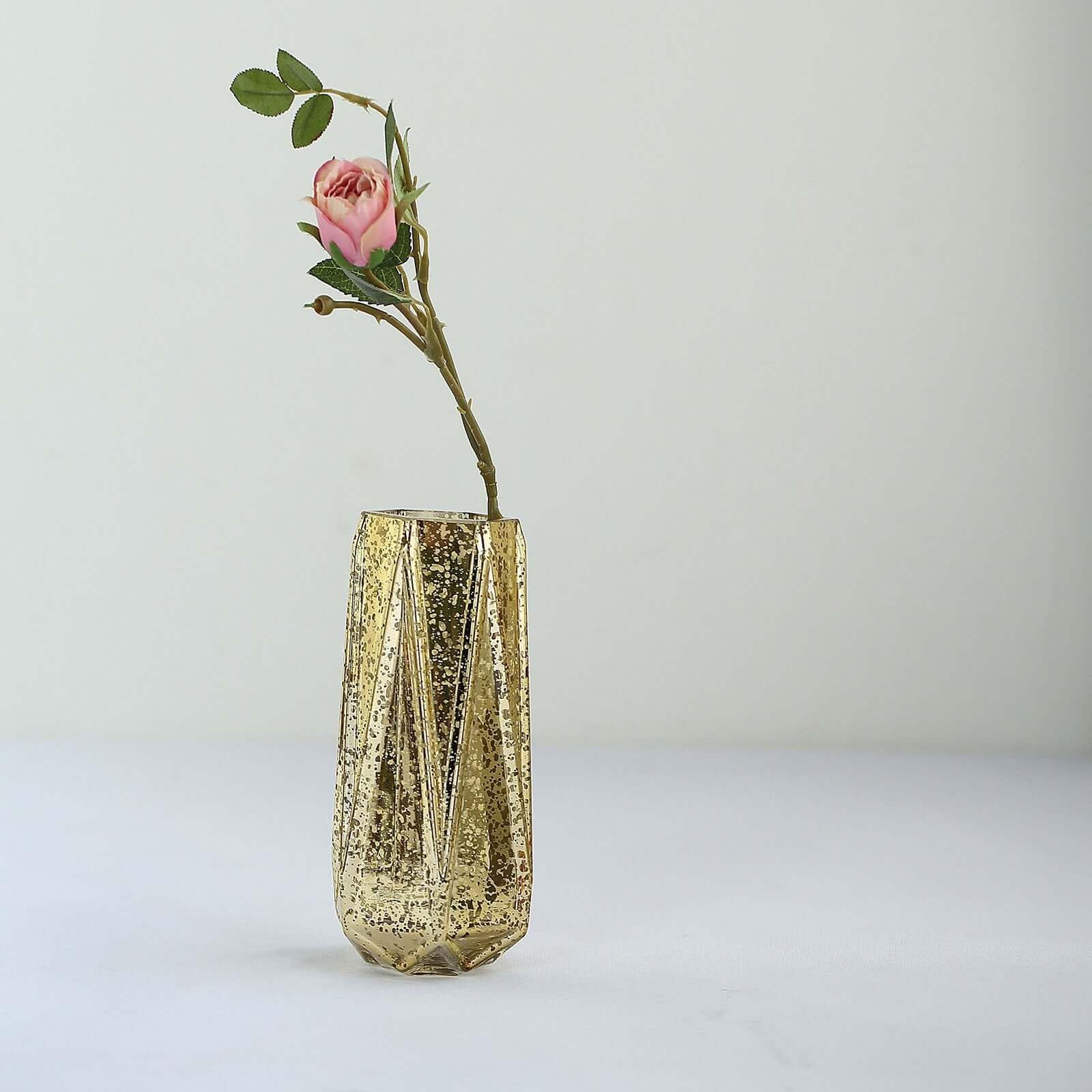Efavormart 2 Pack 8 Inch Gold Mercury Glass Vases - Geometric Flower Vases for Wedding Centerpieces, Home Decor, and Party Table Decorations