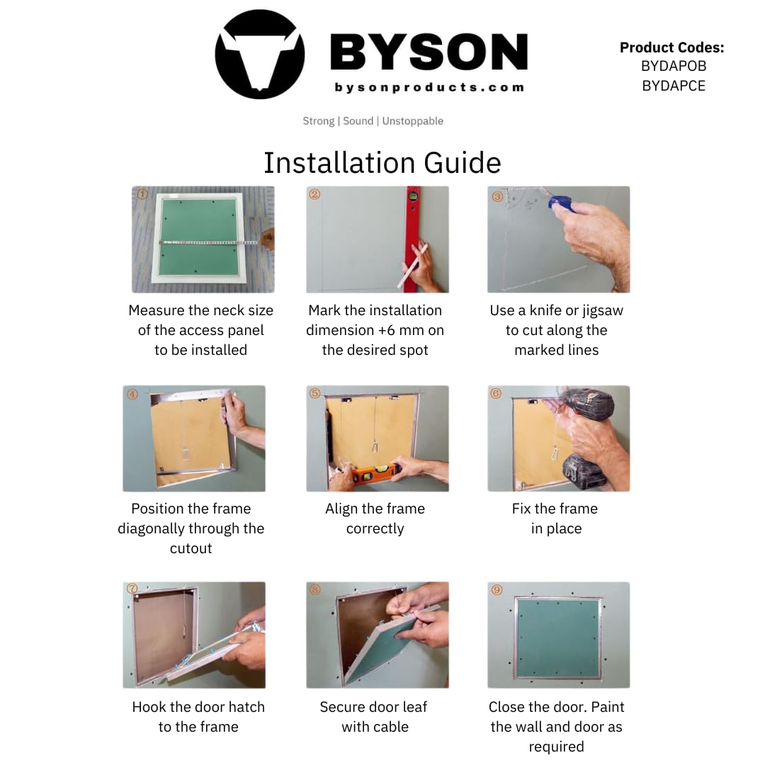 Byson 24x24 Inch Aluminum Access Panel for Drywall - Detachable Hinged Push Lock Door with White Powder Coated Frame - Perfect for Walls, Ceilings & HVAC Access in Homes & Offices
