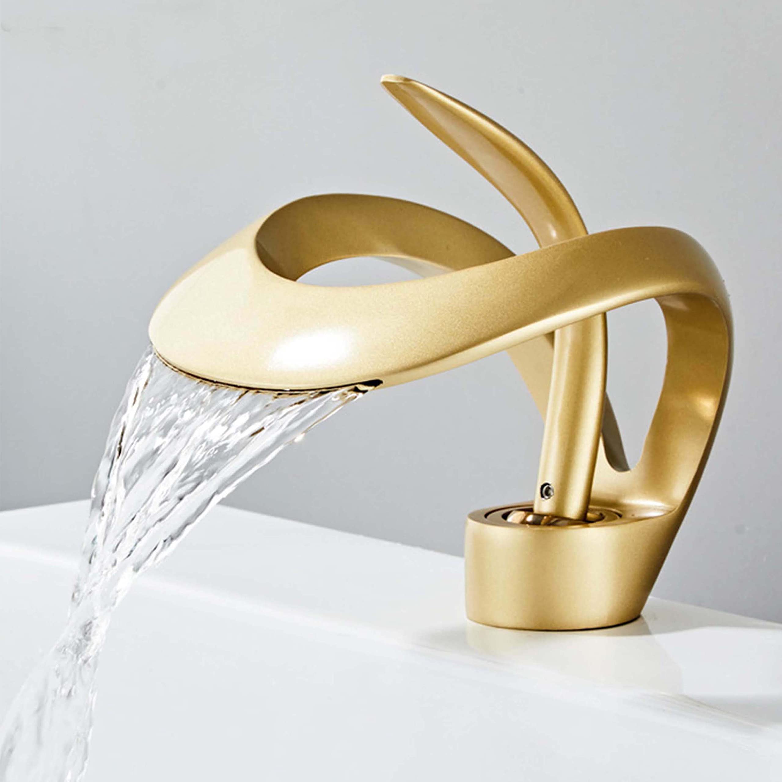 Elegant Brass Waterfall Bathroom Faucet - Brushed Gold for Vanity Sink