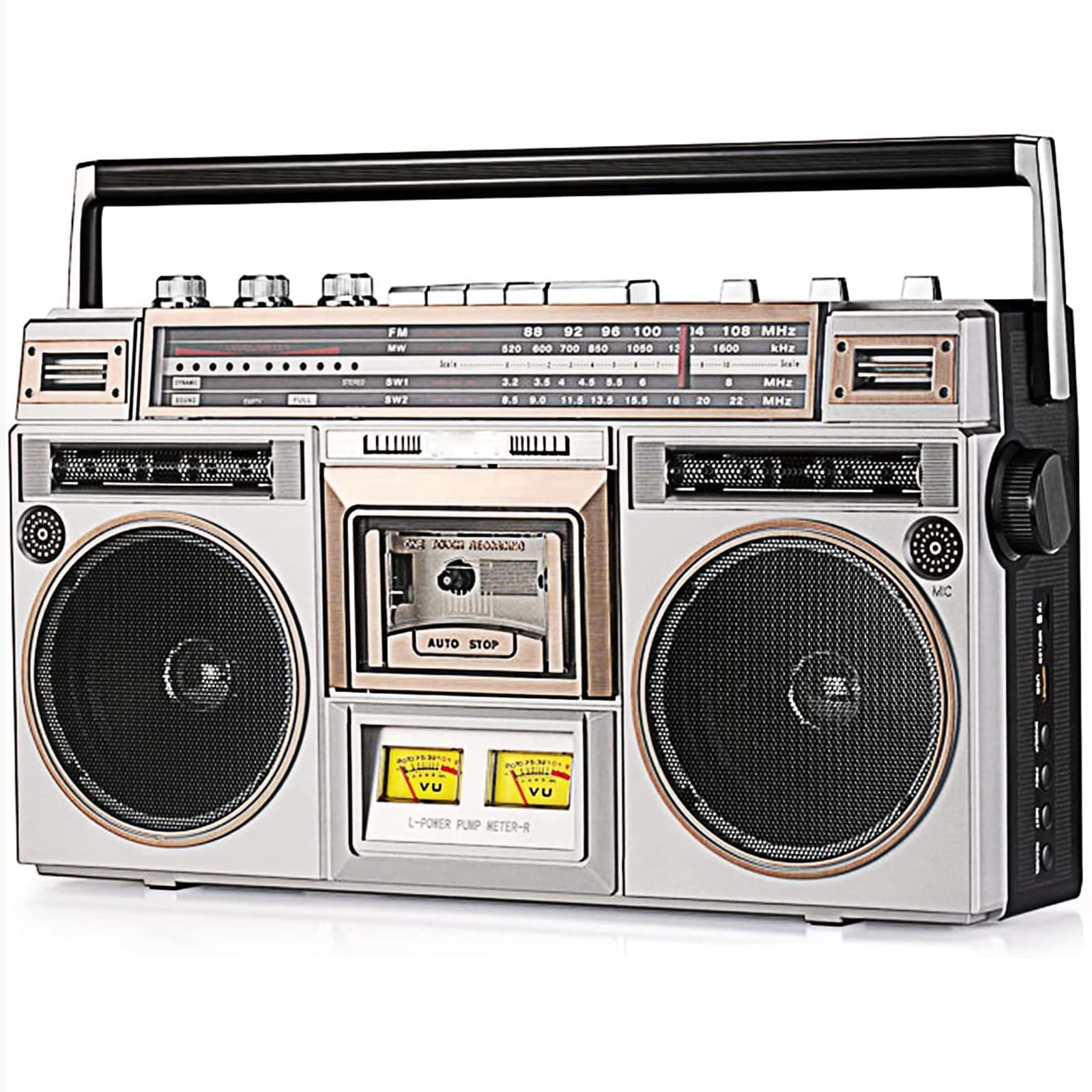 80s Retro Bluetooth Boombox with Cassette Player, AM/FM Radio & Bass Boost - Wireless Speaker with SD/USB Input & Headphone Jack - Portable Music Player for Home, Office, Outdoor Parties & Vintage Lovers