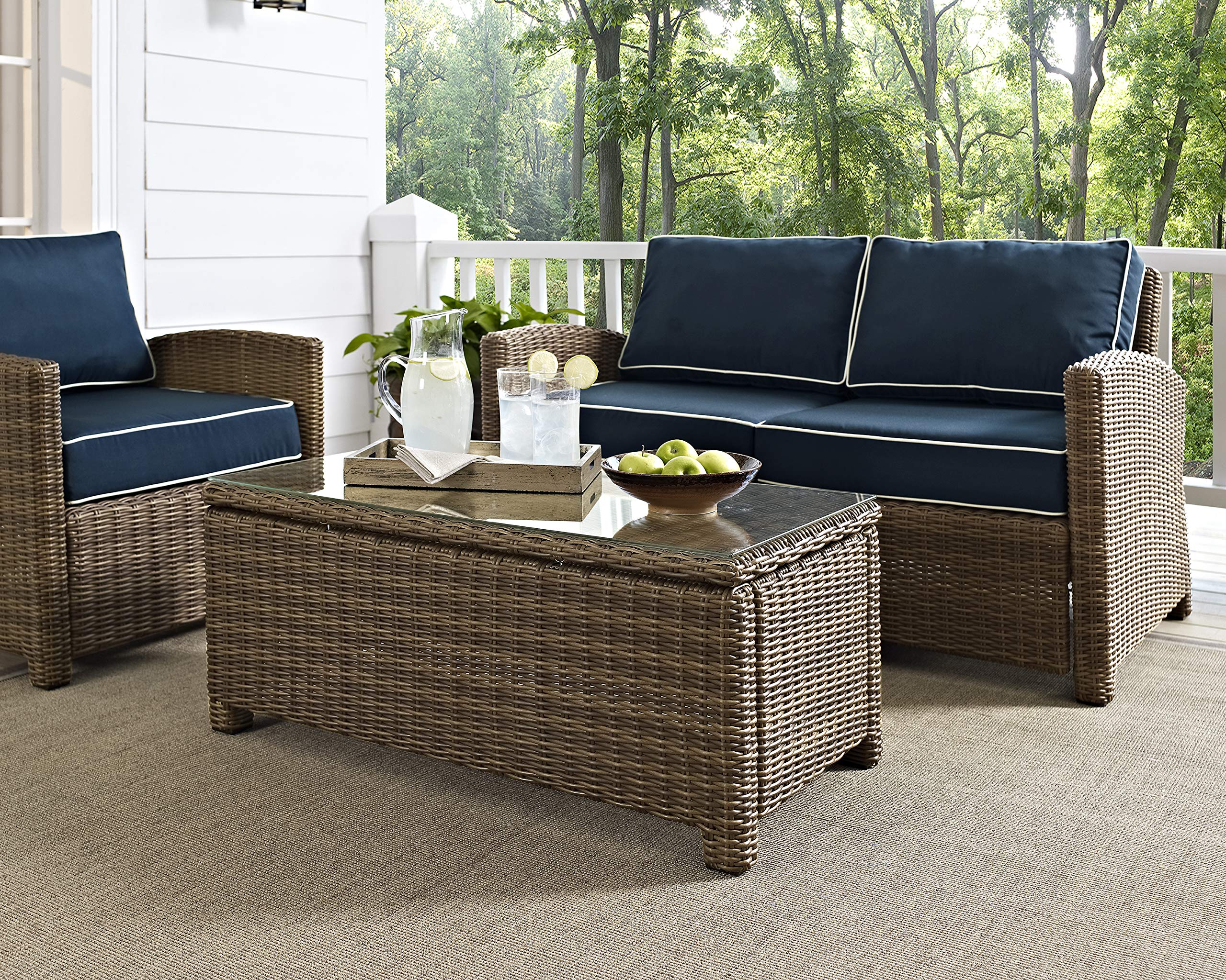 Crosley Bradenton All-Weather Rattan Wicker Outdoor Coffee Table - Brown Patio Furniture for Deck, Porch & Garden - Perfect for Outdoor Entertaining & Relaxation