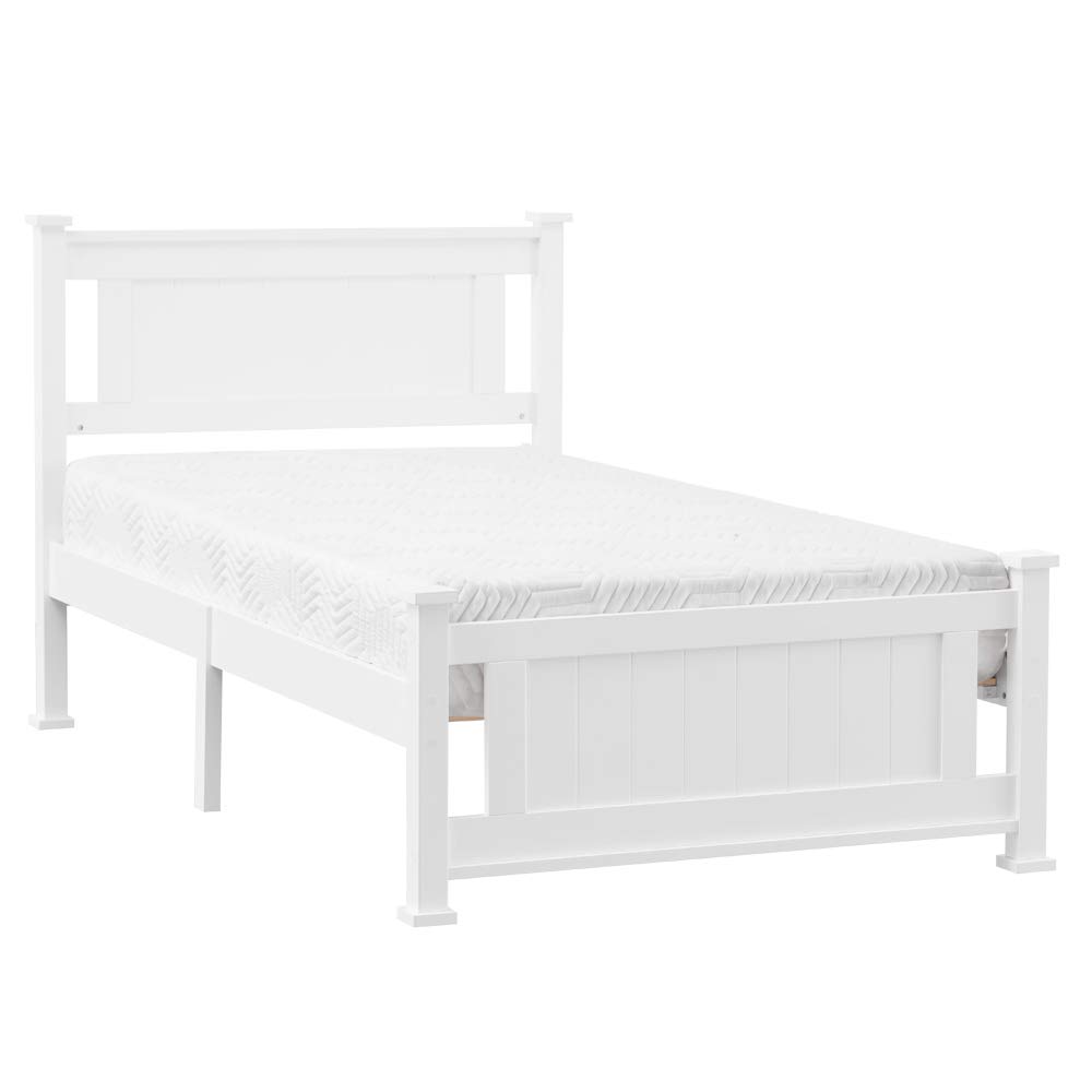 Bonnlo Twin Size Solid Wood Platform Bed Frame with Headboard - No Box Spring Needed, Wood Slat Support Mattress Foundation in White - Perfect for Small Bedrooms, Guest Rooms & Dorm Rooms