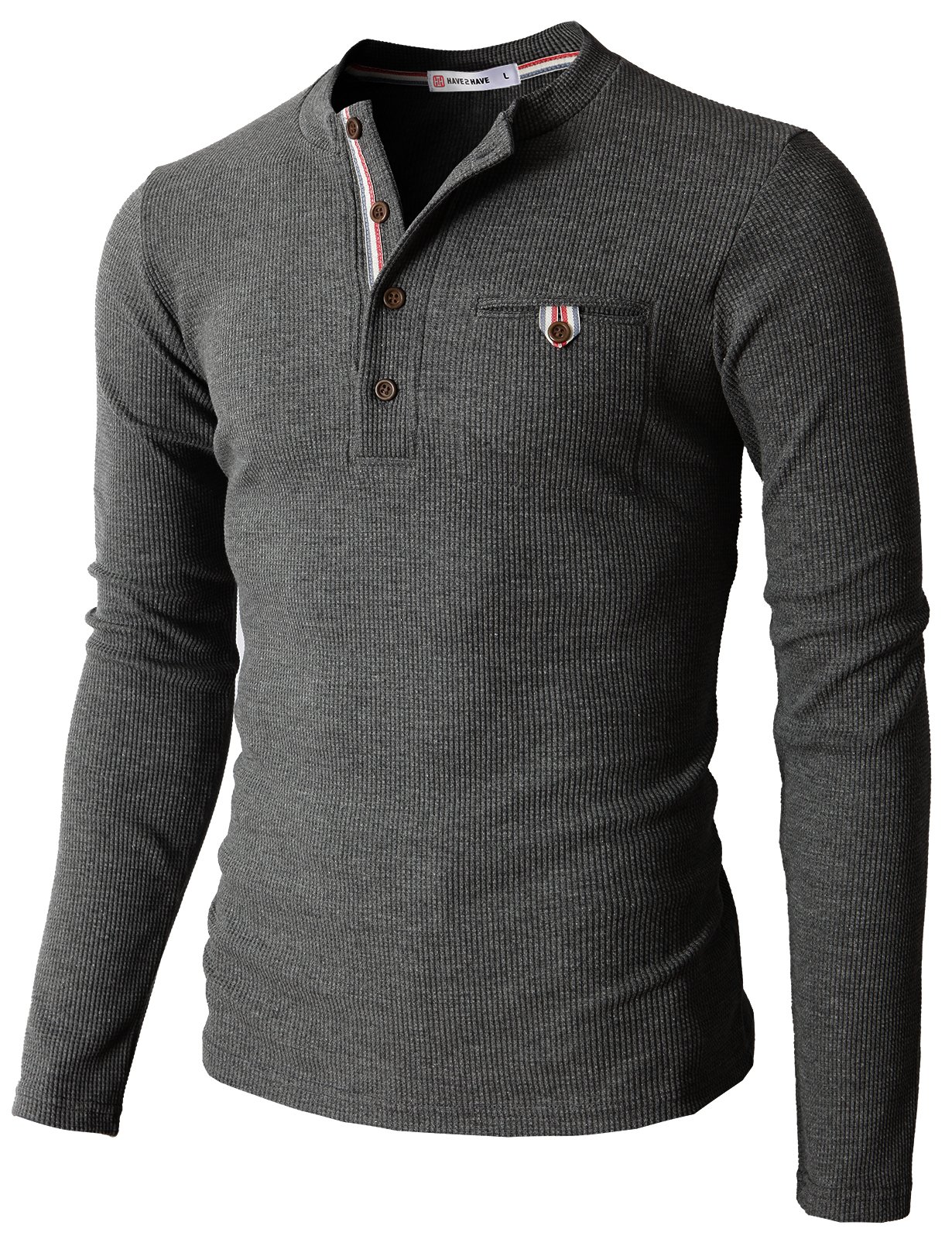 H2H Men's Casual Slim Fit Henley Cotton Shirts Long Sleeve Lightweight Waffle Fabric - Comfortable Everyday Wear for Work, Dating & Outdoor Activities