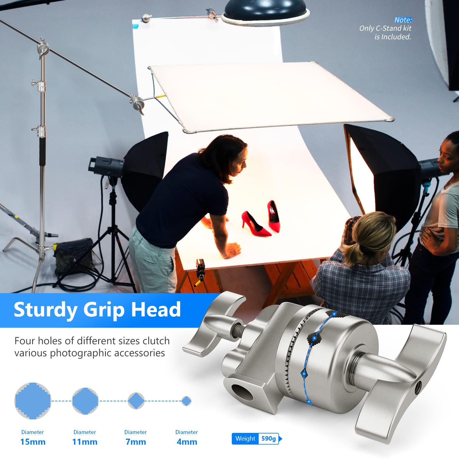 NEEWER Pro 100% Stainless Steel Heavy Duty C Stand with Boom Arm - 10.5ft Max Height Photography Light Stand, 4.2ft Holding Arm & 2 Grip Heads - Perfect for Studio Monolight, Softbox, Reflector - Ideal for Photography, Videography, and Film Production