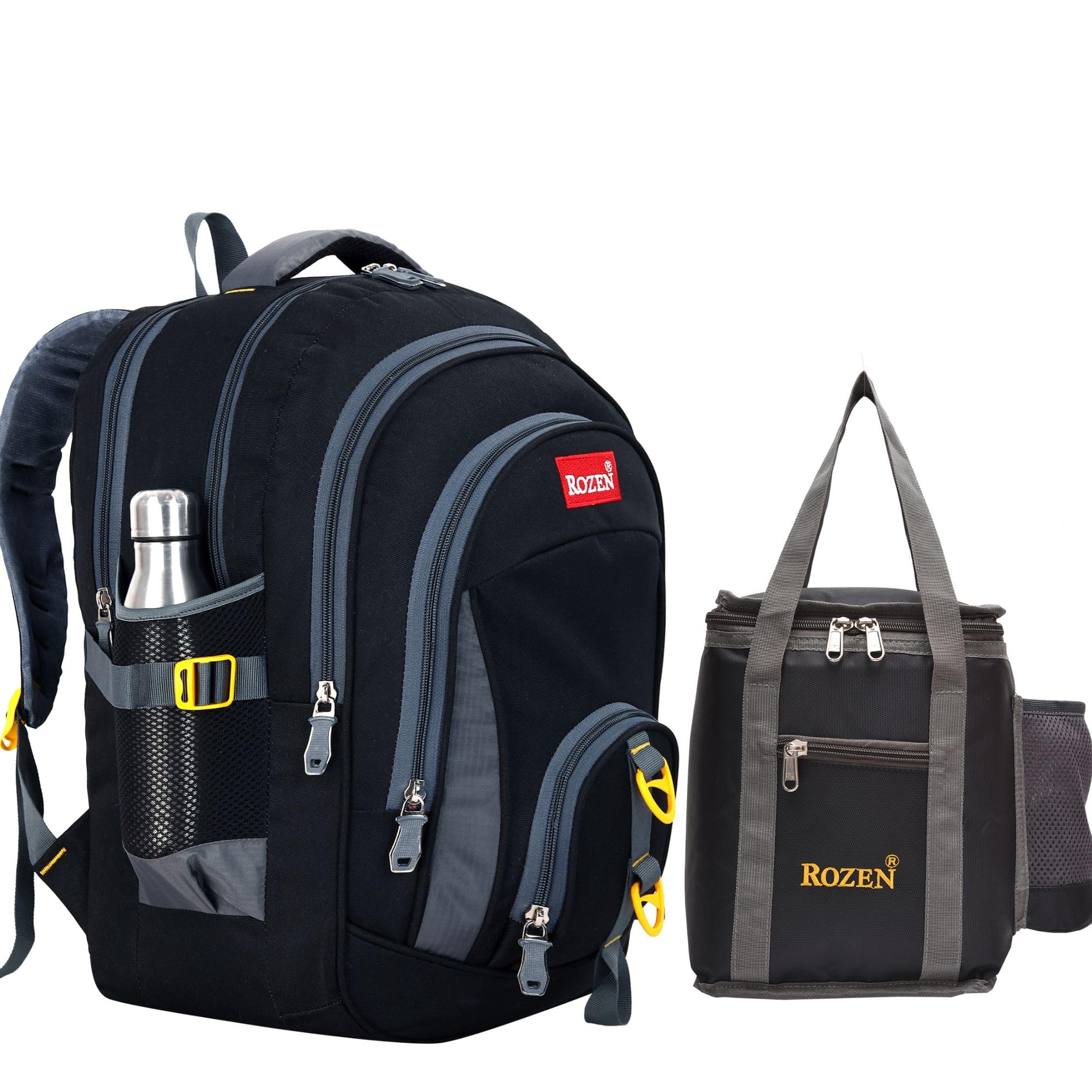 ROZEN 50L Large School Backpack & Lunch Bag Combo for Students Grade 5-12 - Water Resistant Unisex Multipurpose Backpack - Durable Stylish Design for School, College, Travel & Outdoor Activities