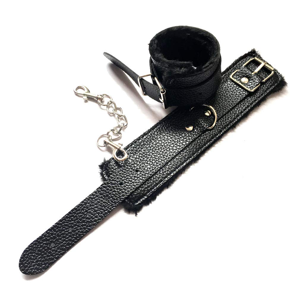 Fluffy Wrist Leather Handcuffs Bracelet - Soft Plush Lining Role Play Accessories for Couples, BDSM, Cosplay & Yoga | Detachable Exercise Bands for Home, Gym & Party Jewelry