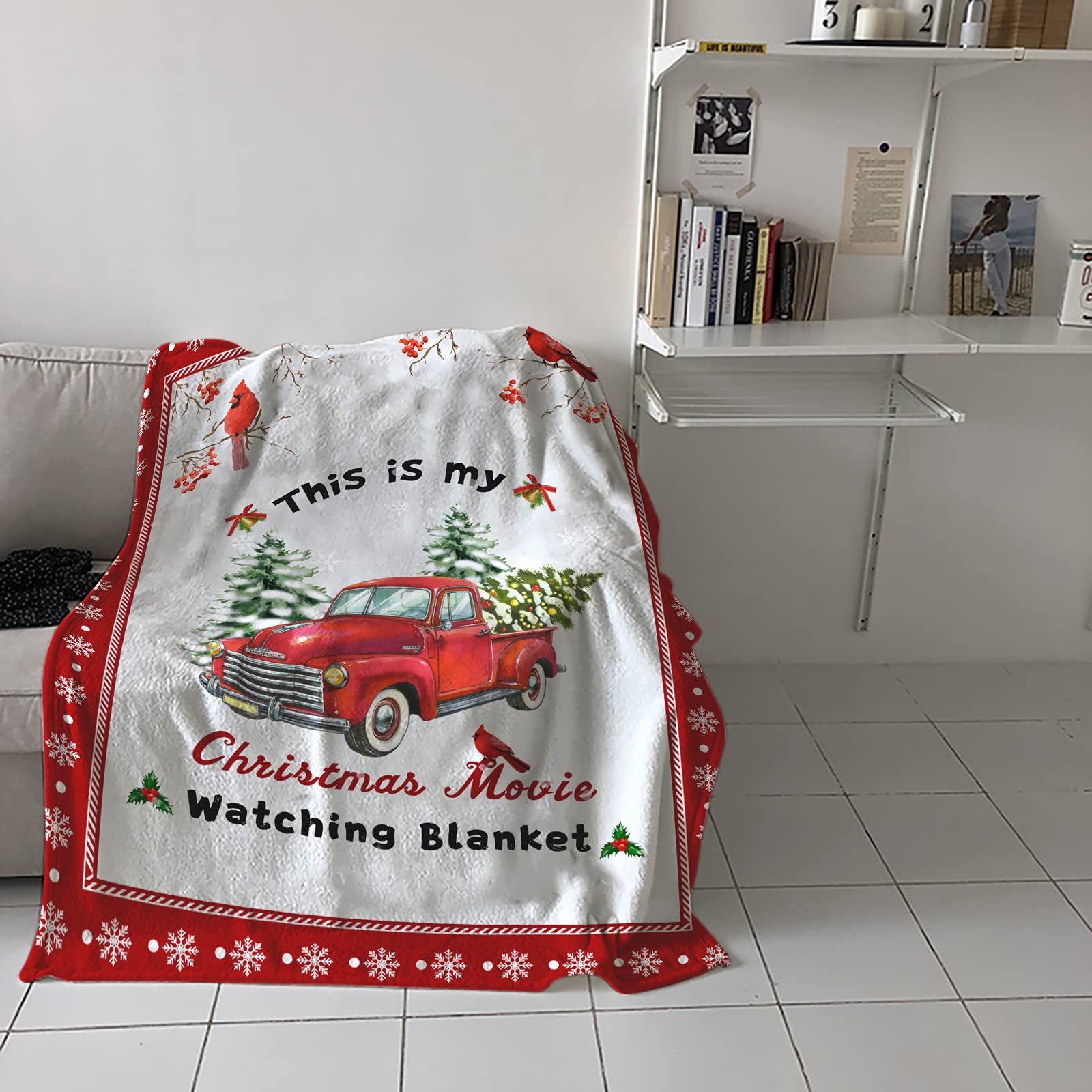 Soft Flannel Fleece Blanket - Reversible Plush Microfiber Throw Blanket for Christmas Movies, 50x80 Inch - Cozy Lightweight Warm Blanket for Couch, Sofa, Bed & Truck - Perfect Holiday Gift & Winter Home Decor