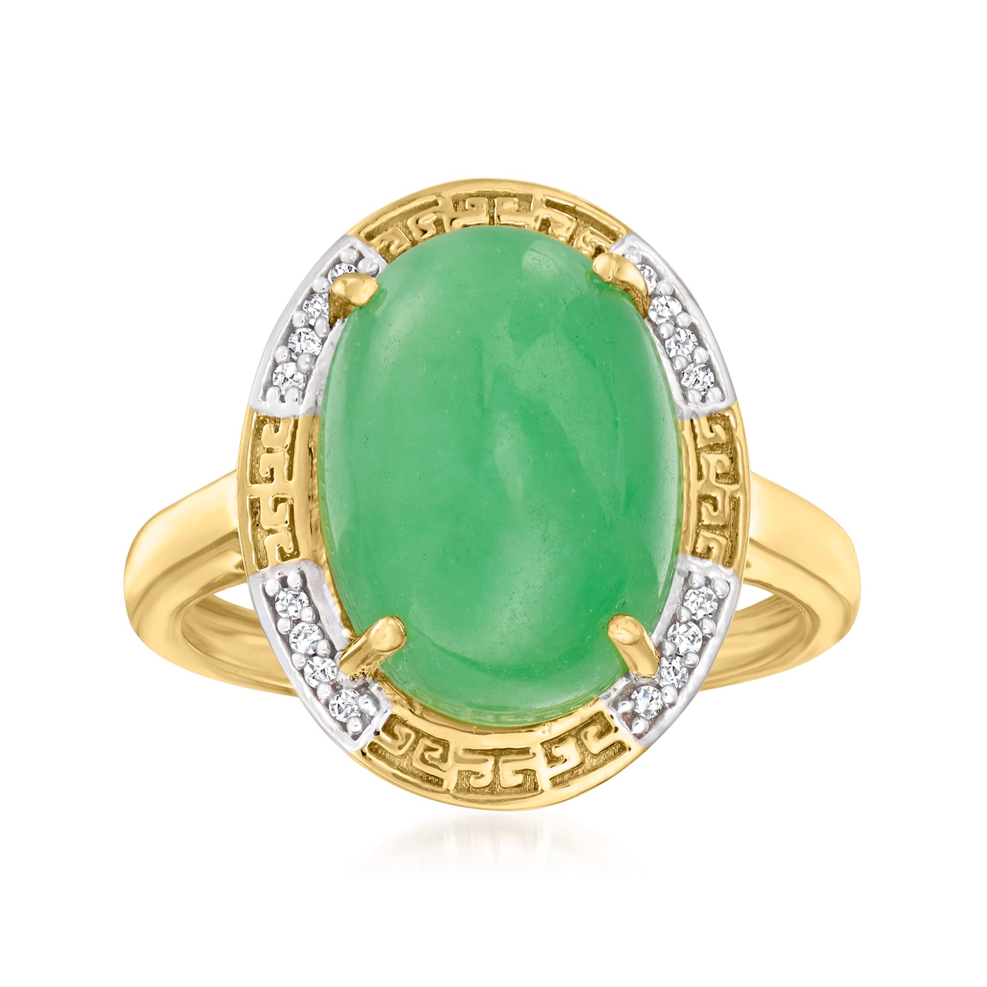 Ross-Simons 18kt Gold Over Sterling Jade Greek Key Ring with Diamond Accents - Elegant Jewelry Gift for Women, Perfect for Weddings, Anniversaries & Special Occasions