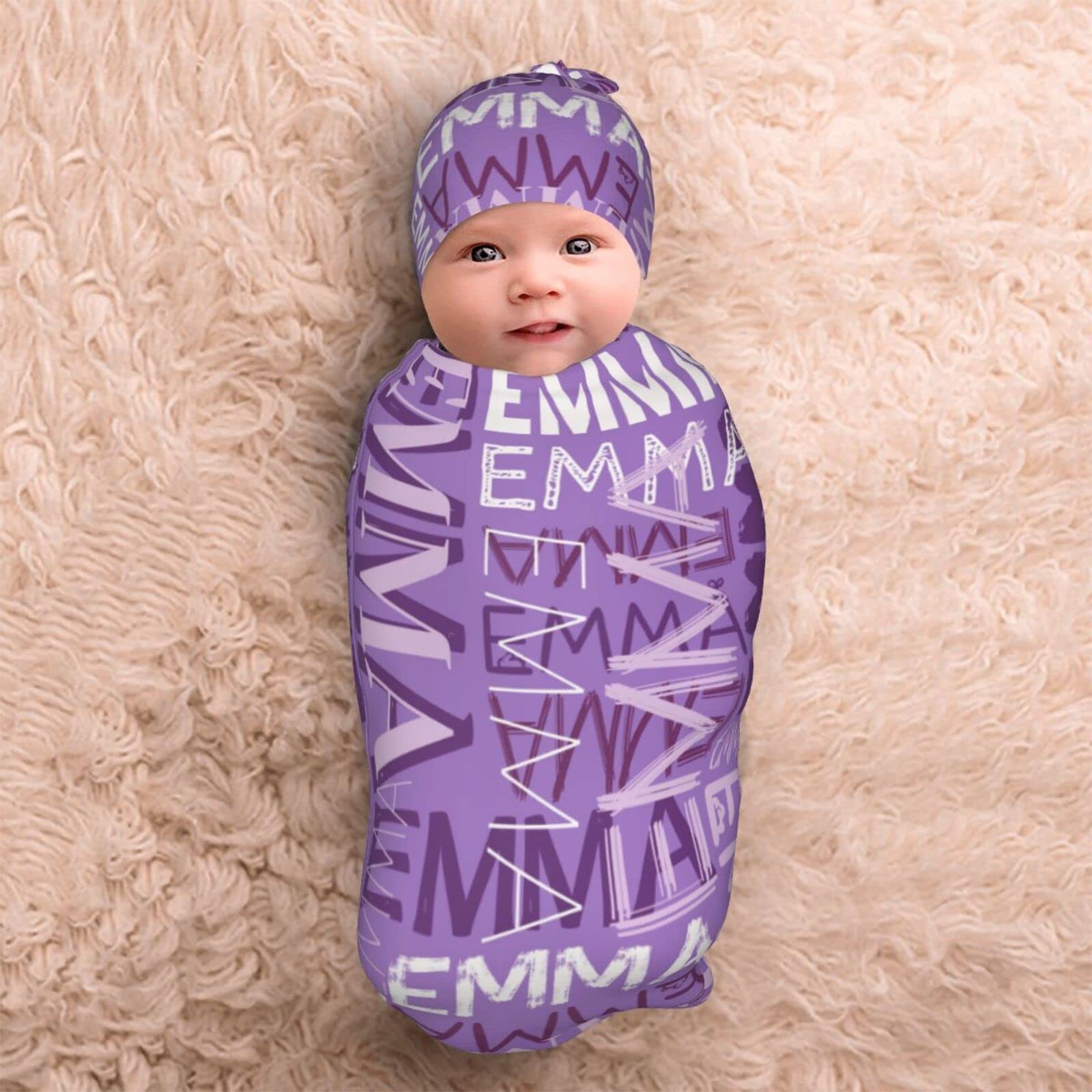 Personalized Baby Blankets & Swaddle Hat Set for Newborns - Custom Name Embroidery for Baby Girls & Boys | Perfect Baby Shower Gift & Nursery Essentials