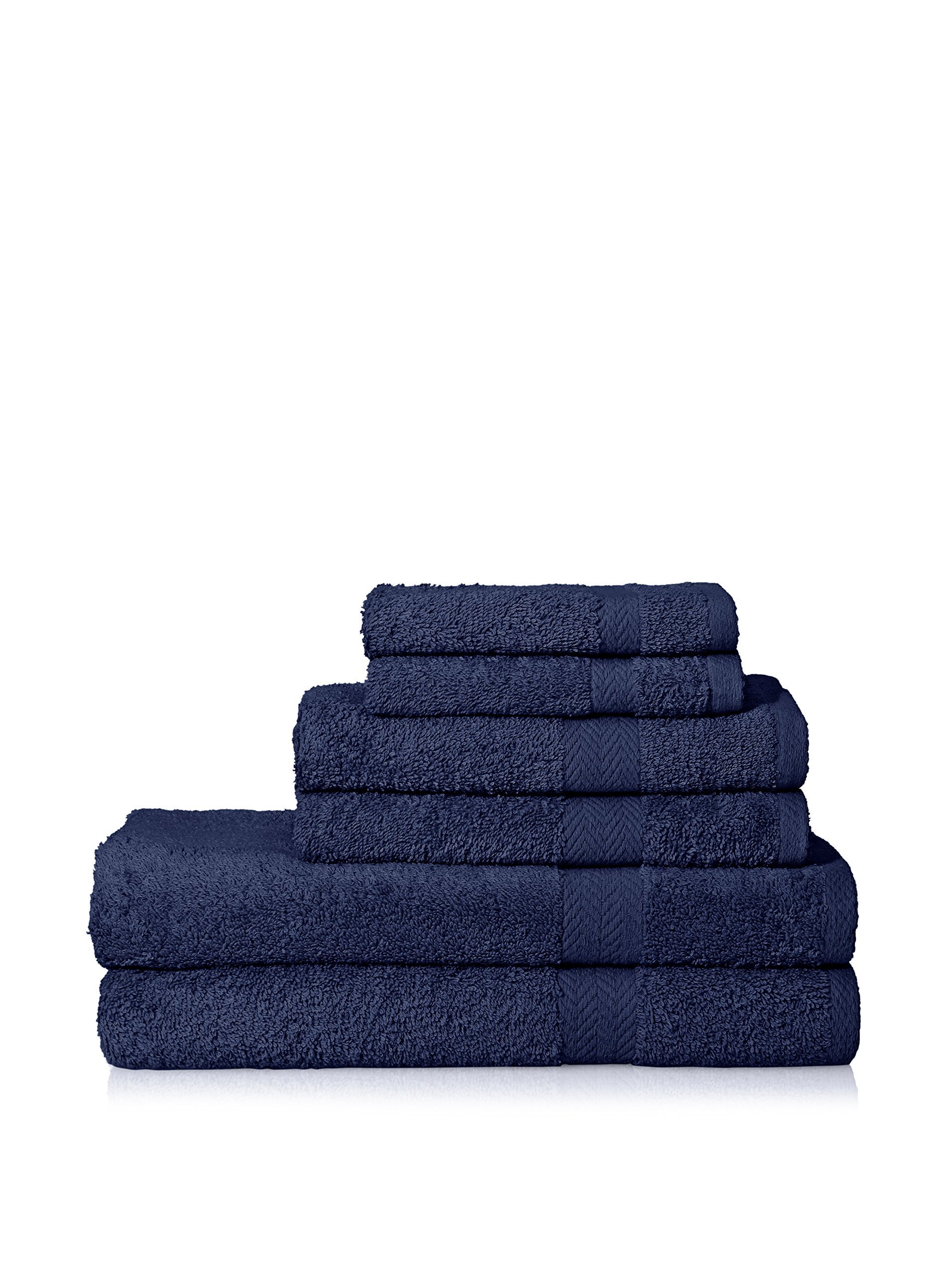 Lintex Linens 843242 Deluxe 6-Piece 100% Cotton Terry Bath Towel Set - Super Absorbent & Soft - Navy Blue - Perfect for Spa, Bathroom & Guest Use