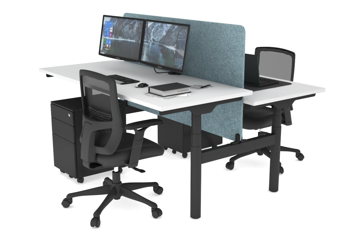 Flexi Premium Height Adjustable 2-Person H Bench Workstation - Black Frame [1800L x 700W] - Ergonomic Office & Home Workspace Solution for Shared Desks