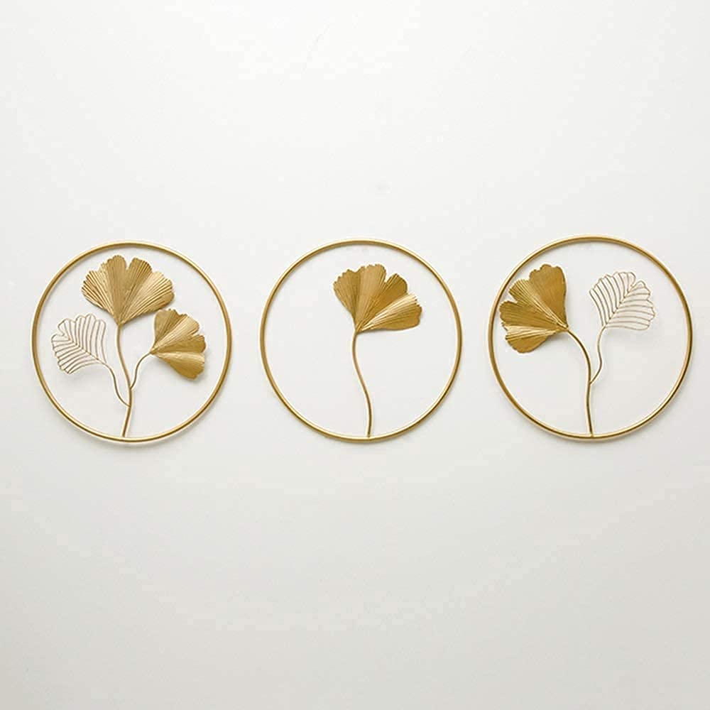 Large Metal Wall Art Decor - 3-Piece Chinese Ginkgo Leaf Wall Hanging Set, Modern Home Entrance & Living Room Decor, Perfect for Sofa Background & Wall Ornamentation | Durable Metal Wall Picture for Indoor Decoration