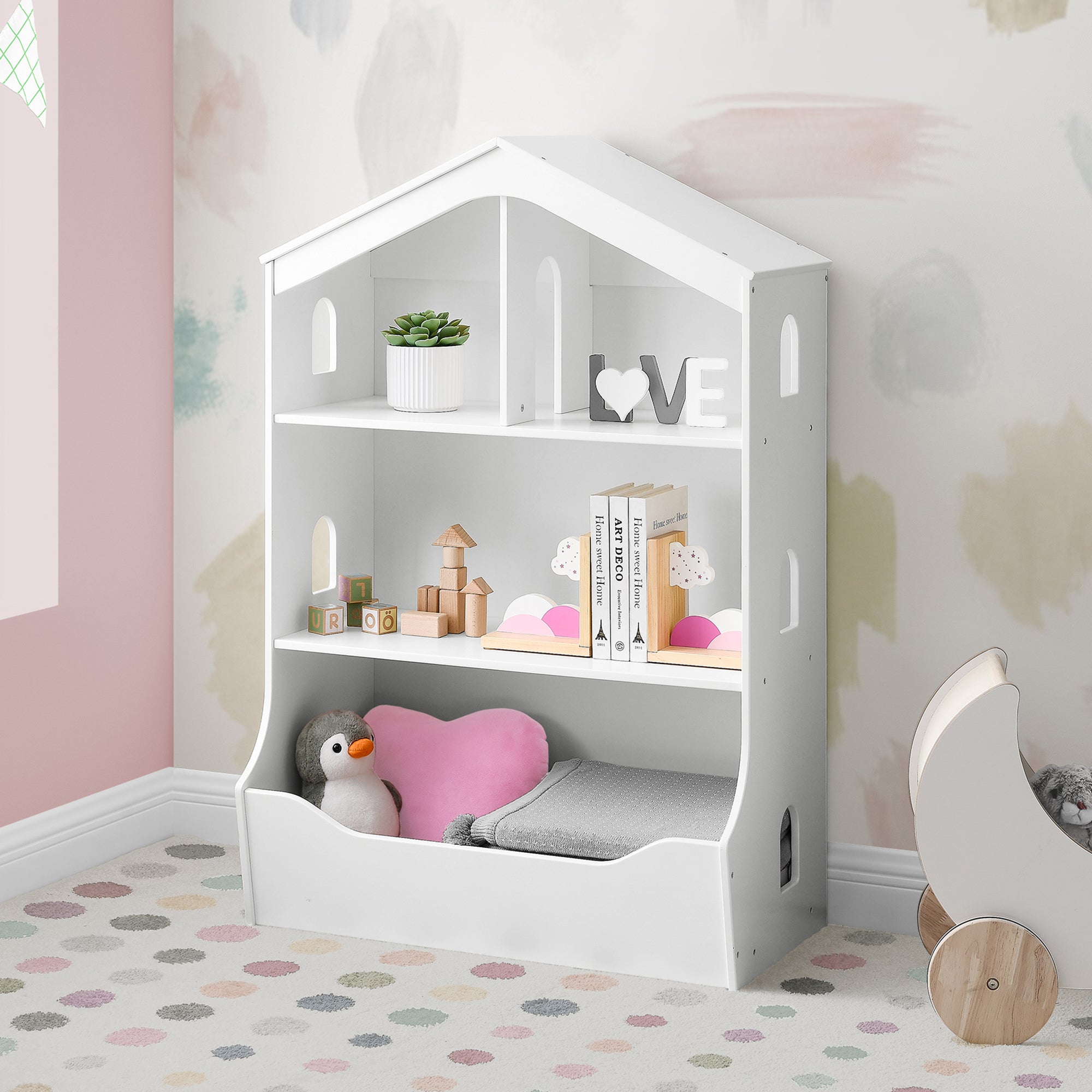 Kids Playhouse Bookcase with Toy Storage - Fun & Functional Bookshelf for Bedroom, Playroom & Nursery - Perfect for Organizing Books, Toys & Decor