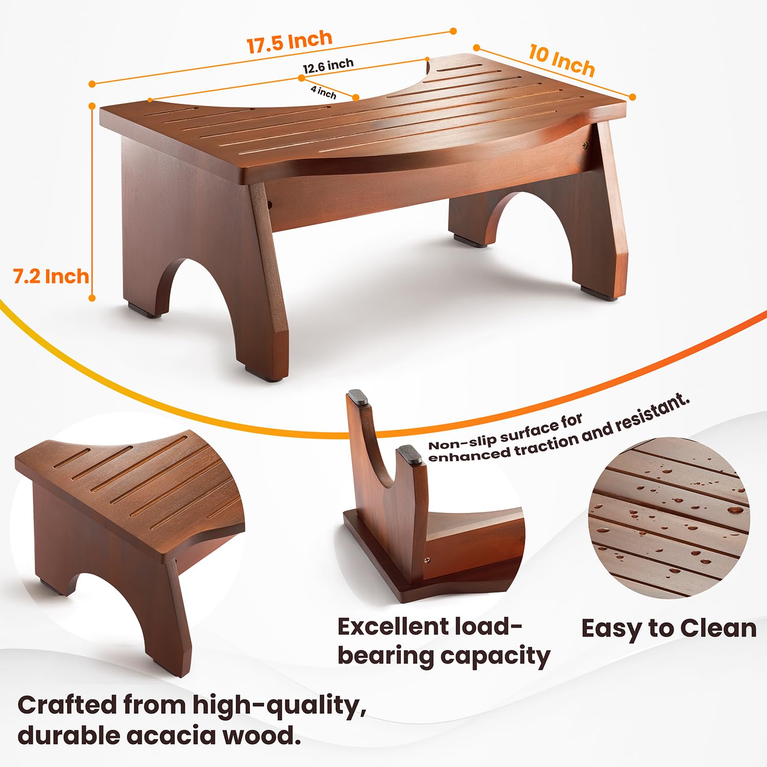 HOLANA Acacia Wood Squatting Toilet Stool for Adults & Kids - 7.2