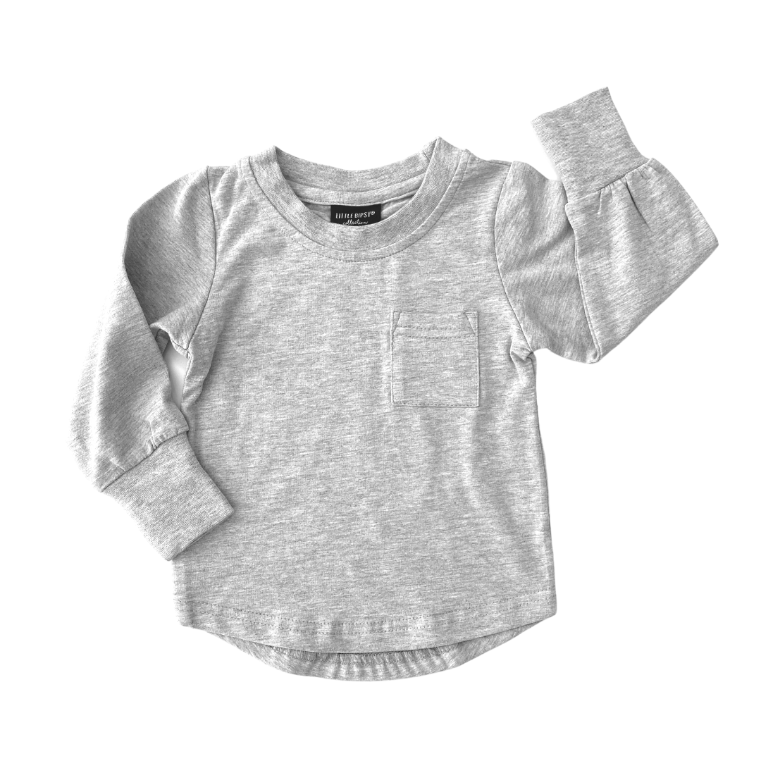 Men's Long Sleeve Pocket T-Shirt - Soft Cotton Casual Shirt (Grey) - Perfect for Work, Travel & Everyday Wear
