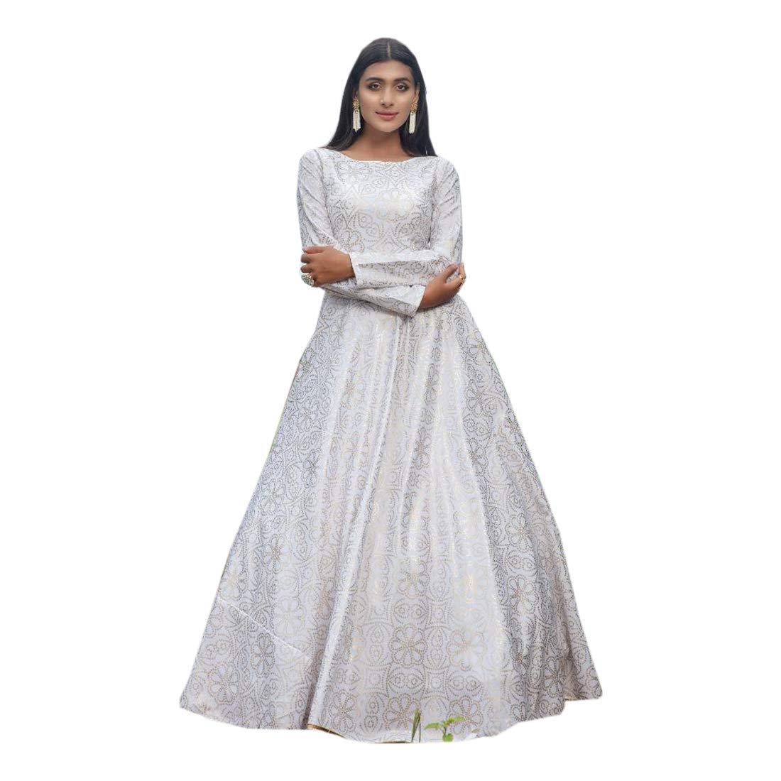 Elegant White Georgette Long Anarkali Gown - Ready to Wear Indian Party Dress by Shri Balaji Silk & Cotton Saree Emporium | Perfect for Weddings, Festivals & Special Occasions