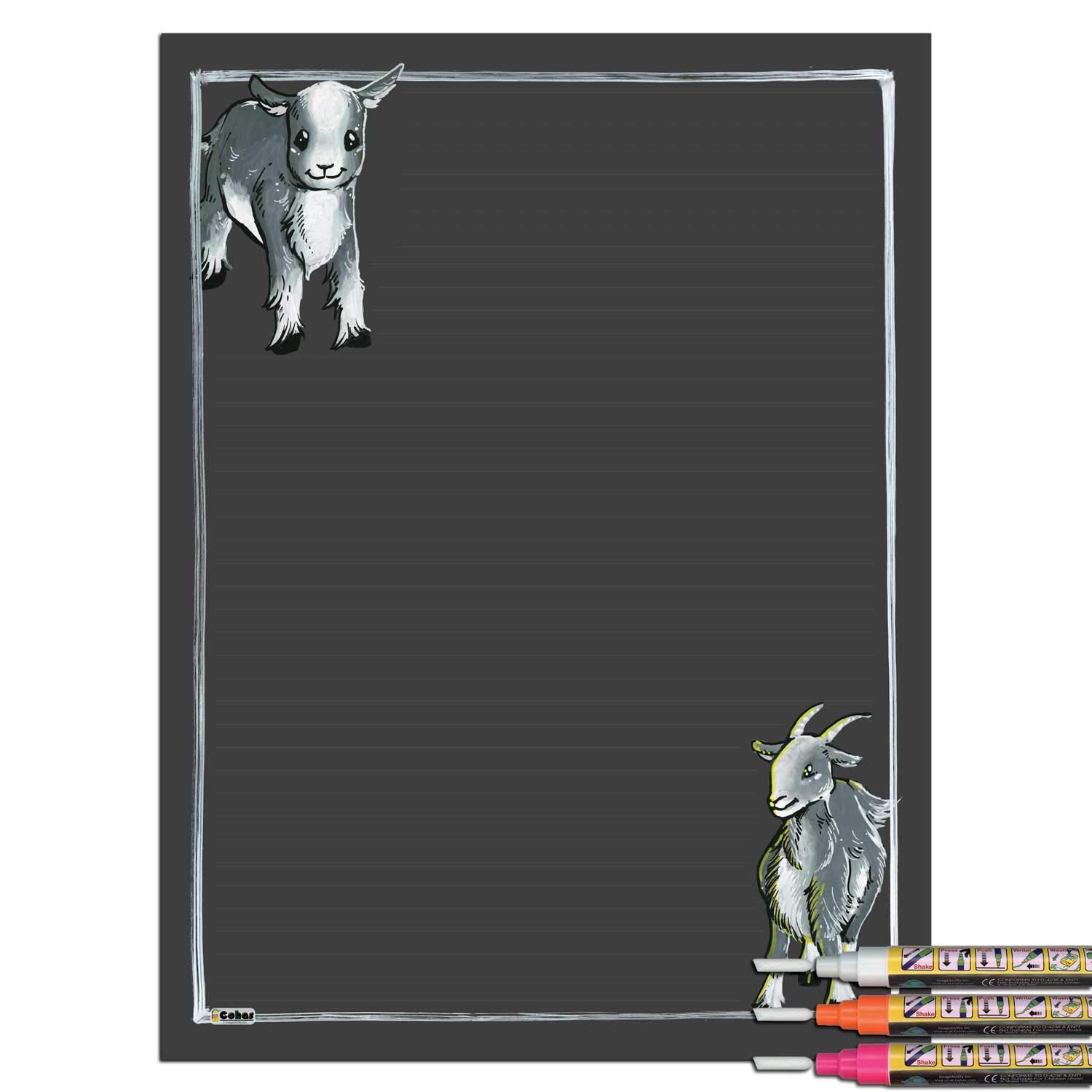 Cohas Magnetic Chalkboard with Goat Design - 12x16 Inches, Includes Gray Goat Chalk Art & 3 Bright Liquid Chalk Markers - Perfect for Kitchen, Office & Kids' Room Decor