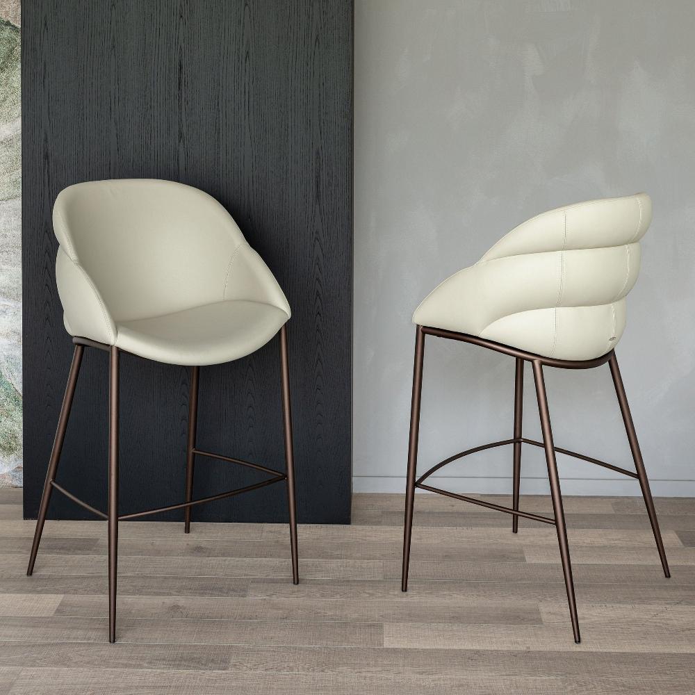 Cattelan Italia Camilla Stool - Modern Bar Stool with Metal Base & Upholstered Seat, Perfect for Kitchen Island, Breakfast Bar & Dining Room