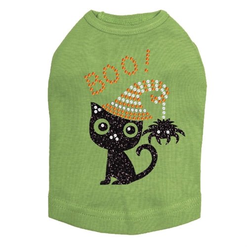 Sparkling Rhinestone Cat with Spider Hat Tank Top for Women - Trendy Graphic Tee in Multiple Colors - Perfect for Halloween, Cosplay & Casual Wear