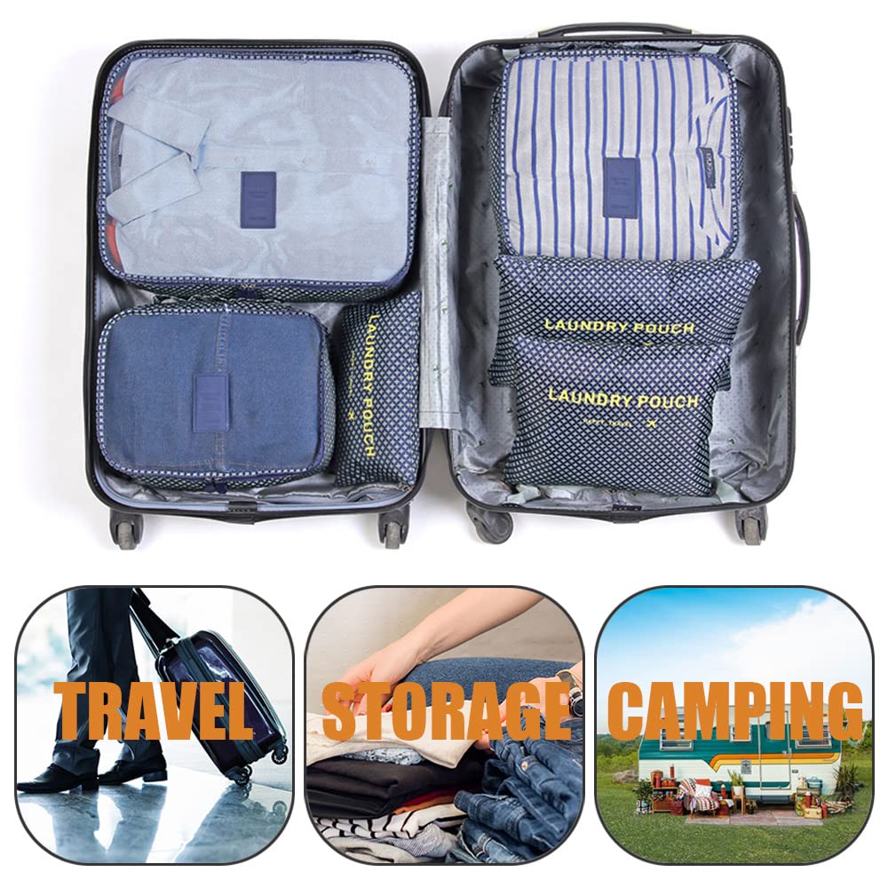 Rojeam 6-Piece Packing Cubes Set - Travel Luggage Organizers for Suitcases with Blue Stars Pattern | Perfect for Carry-On Bags, Business Trips & Vacation Packing
