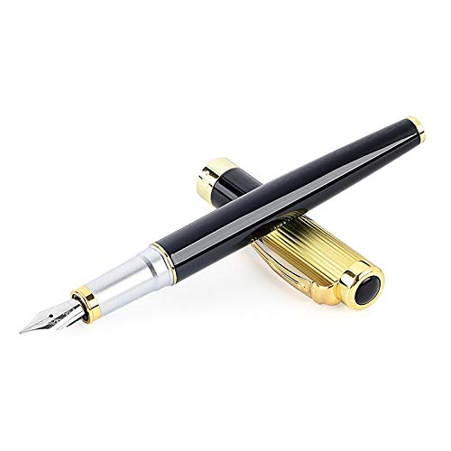 Premium 0.5mm Medium Nib Fountain Pen - Metal Black with Gold Clip for Business, Office & School - Smooth Writing Calligraphy Pen for Consistent Ink Flow - Perfect for Professional Documents, Note Taking & Gift Giving