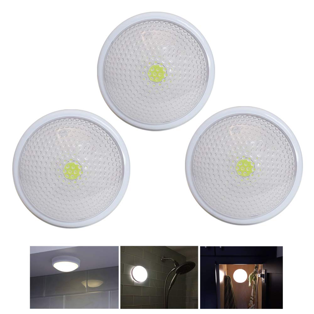 3 Pack LED Touch Night Lights - Battery Powered Closet & Counter Tap Lamps for Bedroom, Hallway, Nursery - Emergency Lighting for Power Outages & Safe Night Navigation